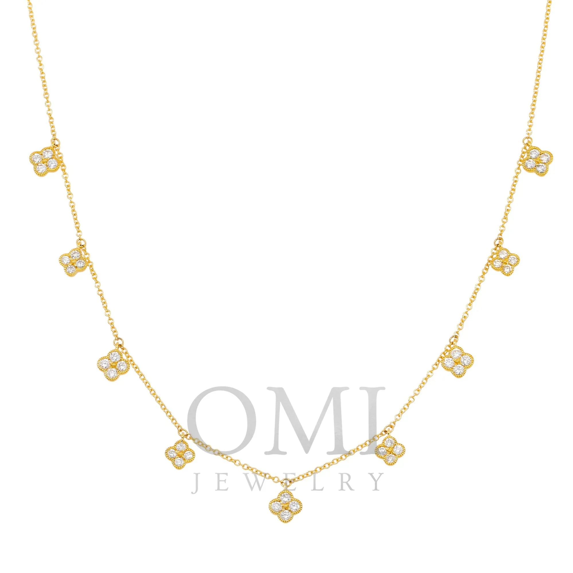 18K GOLD ROUND DIAMOND CLOVER SHAPE NECKLACE 0.65 CT