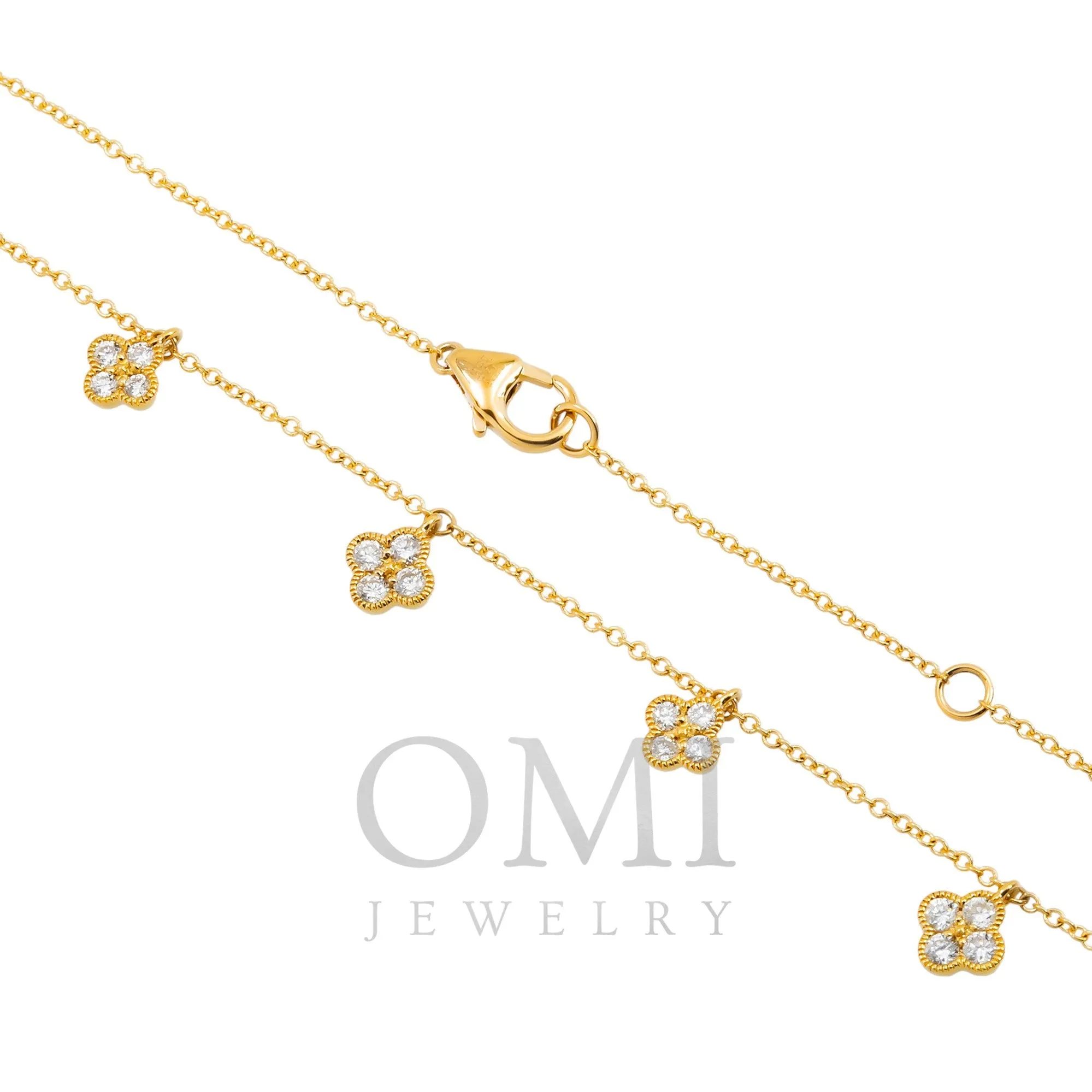 18K GOLD ROUND DIAMOND CLOVER SHAPE NECKLACE 0.65 CT