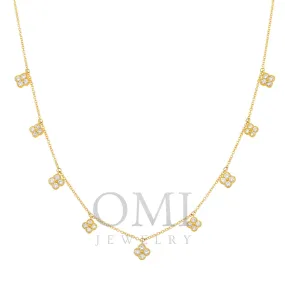 18K GOLD ROUND DIAMOND CLOVER SHAPE NECKLACE 0.65 CT