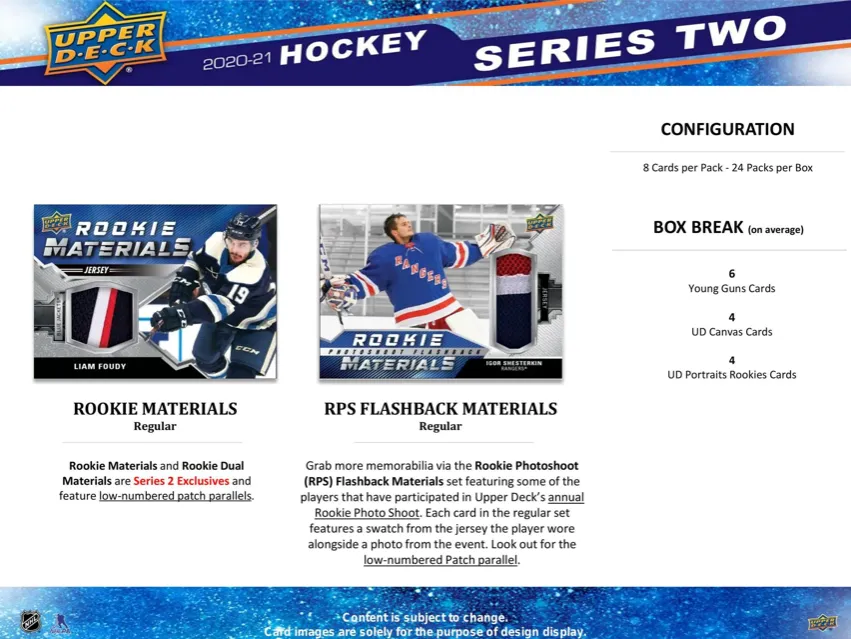 2020-21 Upper Deck Hockey Trading Cards Series 2 Hobby Box 24 Packs Per Box 8 Cards Per Pack