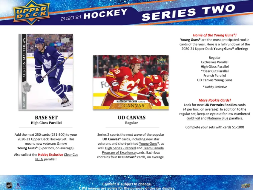 2020-21 Upper Deck Hockey Trading Cards Series 2 Hobby Box 24 Packs Per Box 8 Cards Per Pack