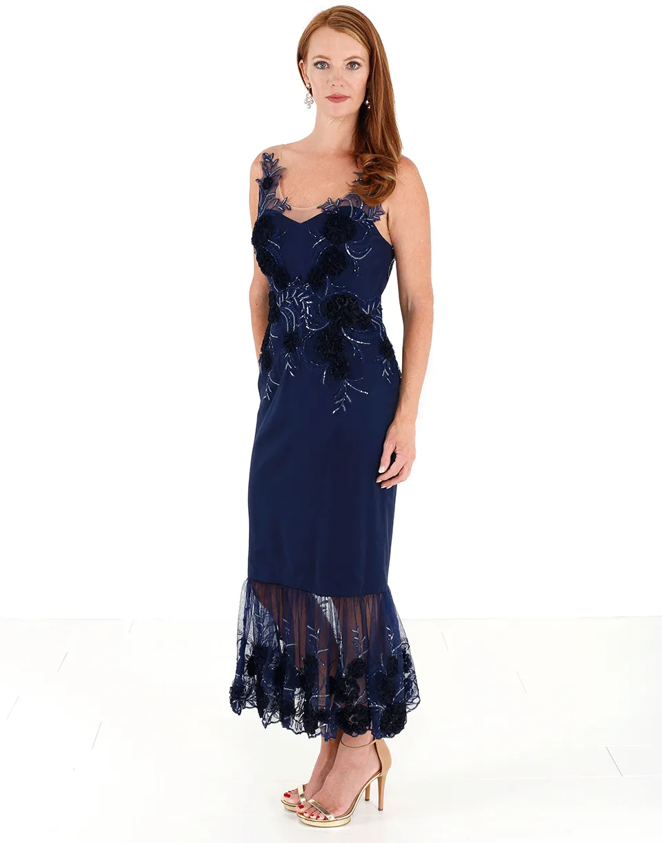 3-D Floral Midi-Length Gown