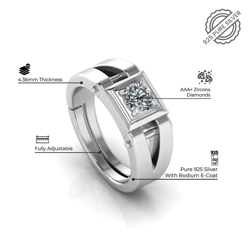 925 Pure Sterling Silver Cubic Zircon Freesize and Stardom Mens  Couple's Ring