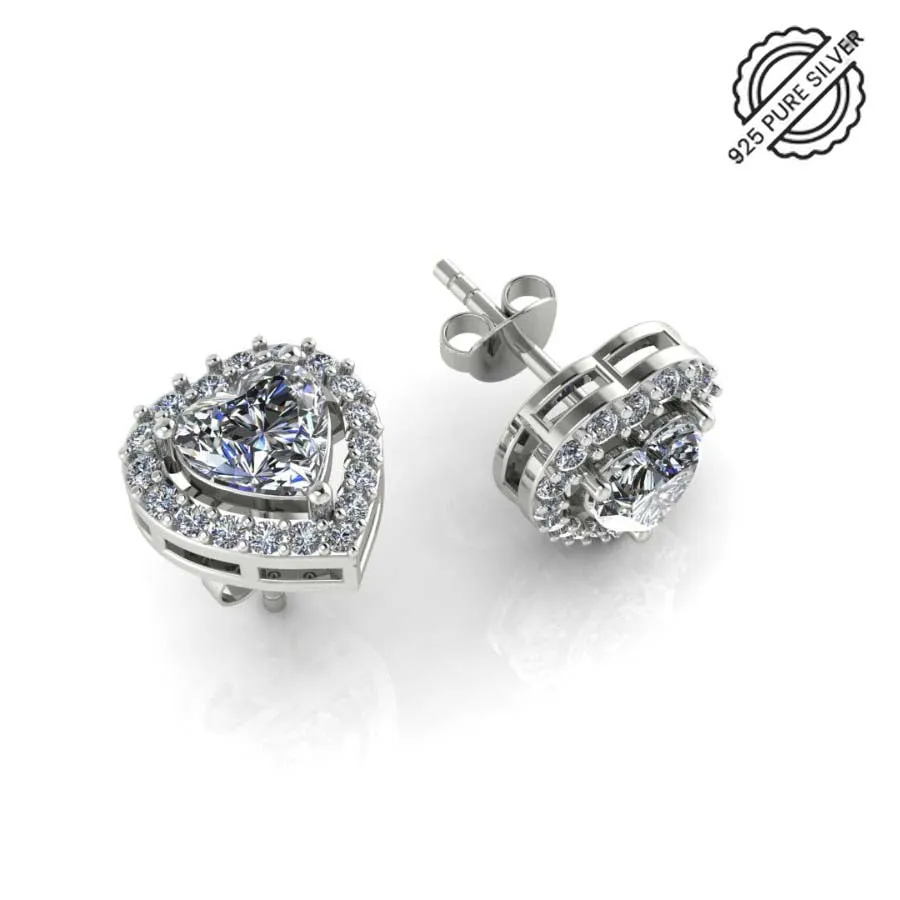 925 Sterling Silver Classic Zircon Heart Stud Earrings for Women and Girls