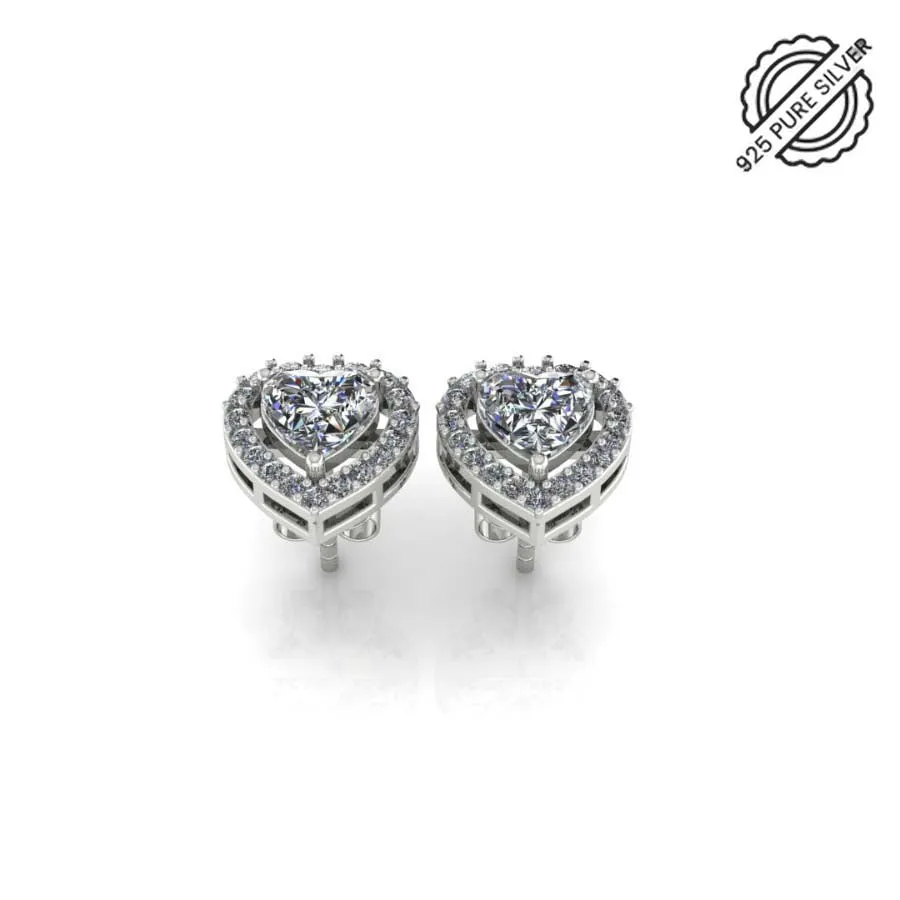 925 Sterling Silver Classic Zircon Heart Stud Earrings for Women and Girls