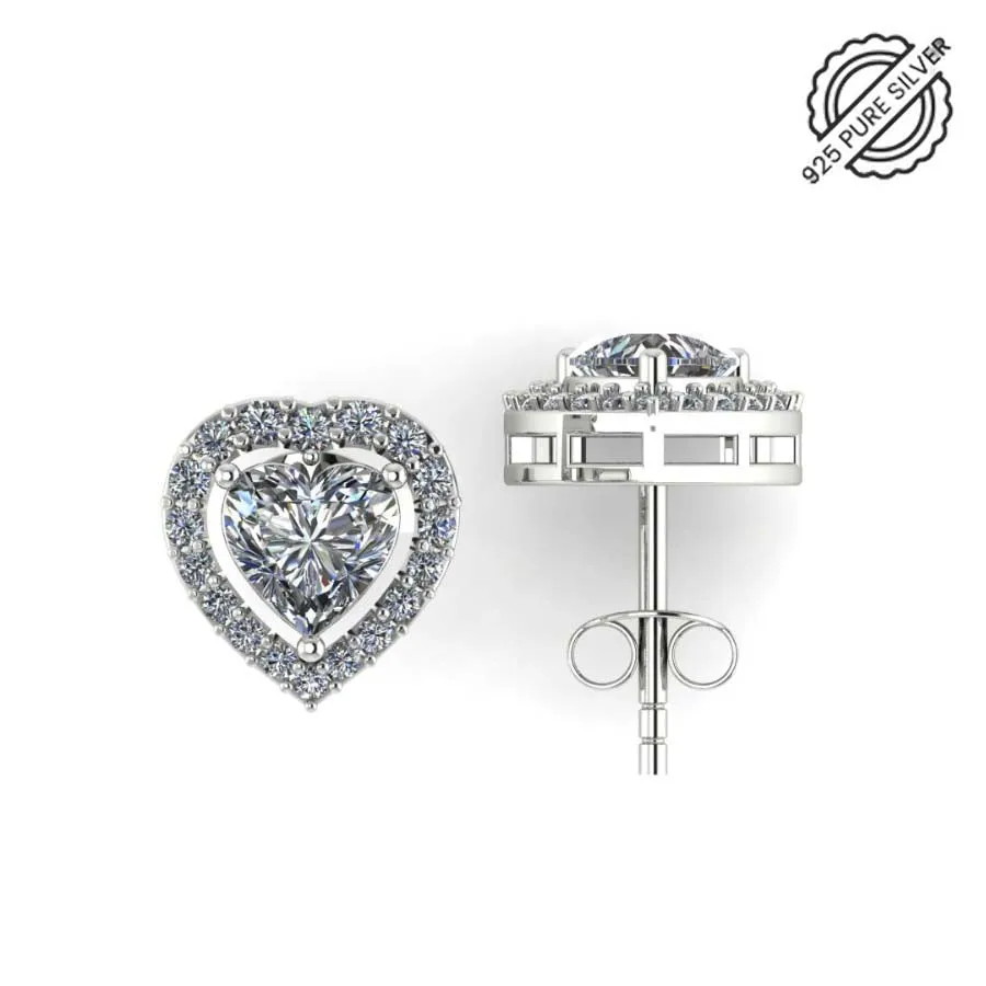 925 Sterling Silver Classic Zircon Heart Stud Earrings for Women and Girls