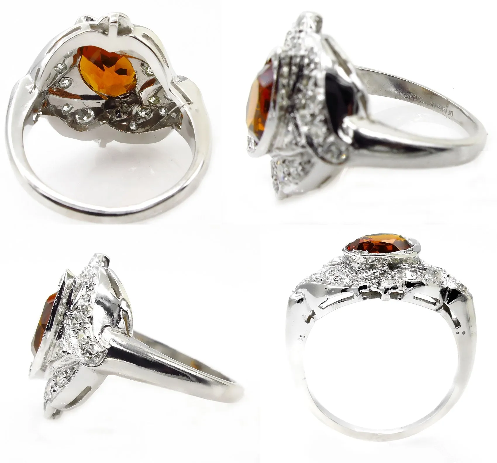 Art Deco 2.43ct Old European Antique Vintage Madeira Citrine and Diamond Platinum Ring