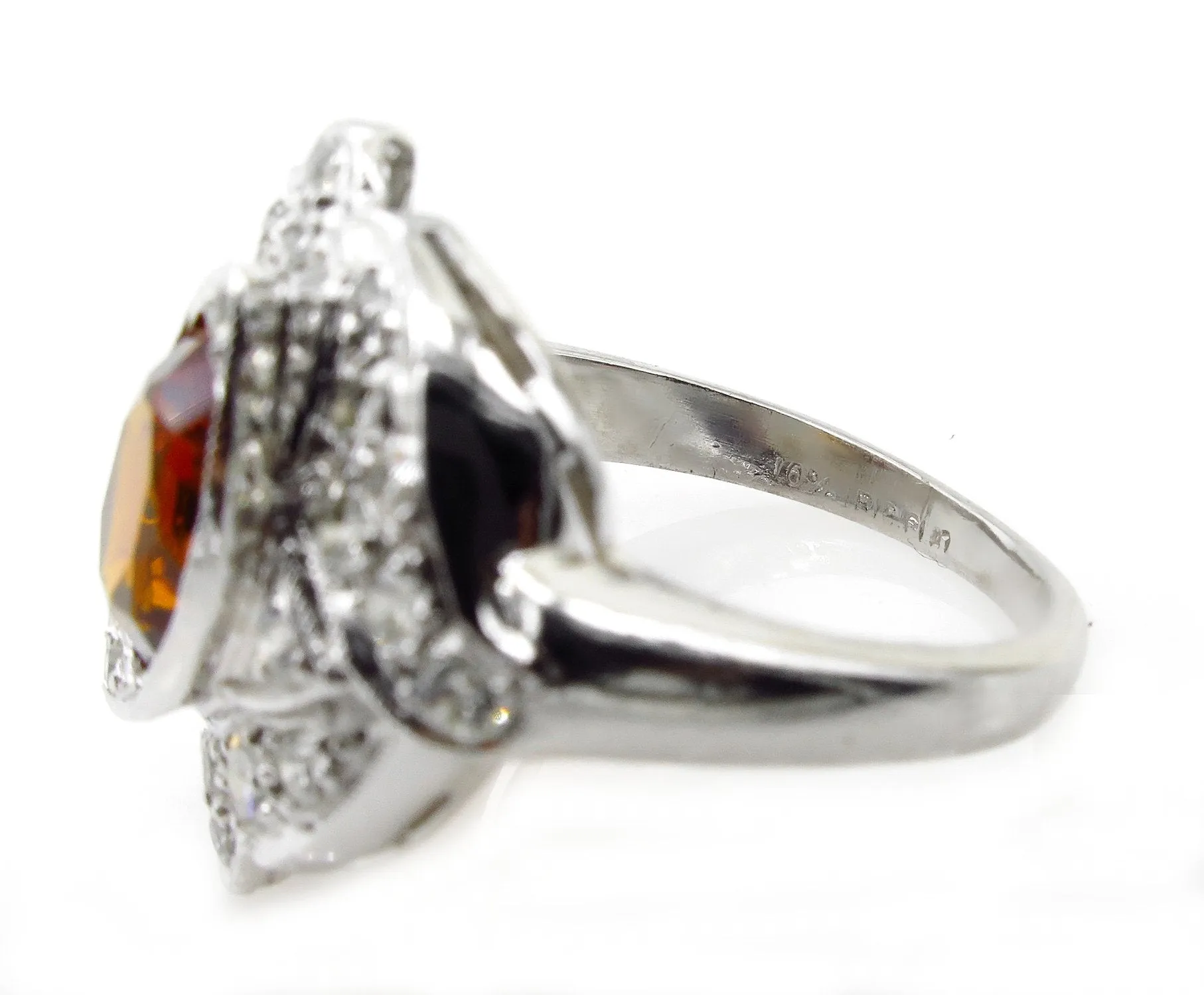 Art Deco 2.43ct Old European Antique Vintage Madeira Citrine and Diamond Platinum Ring