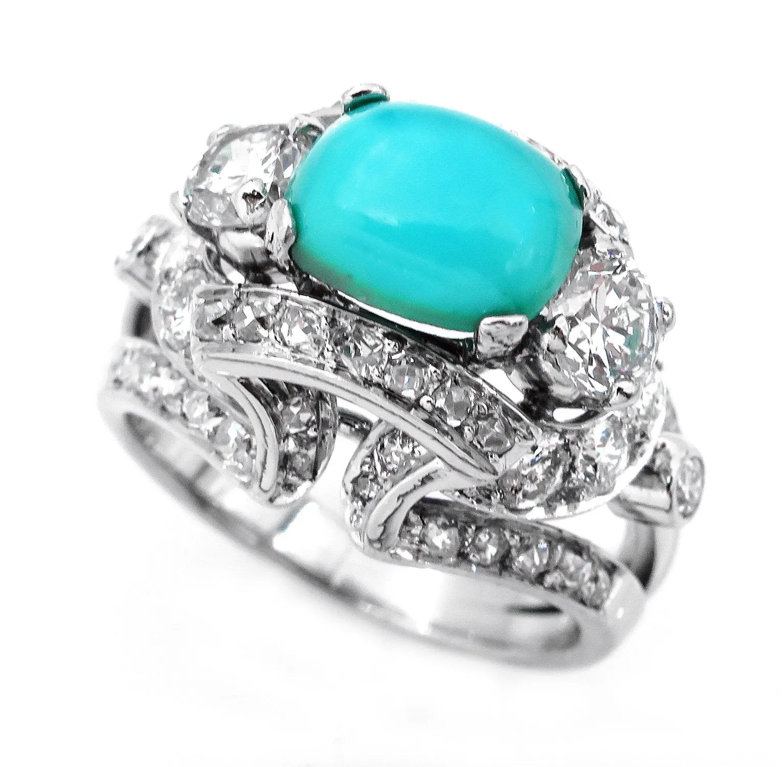 Art Deco 4.03ct Old European Diamond Turquoise Antique Vintage Platinum Ring