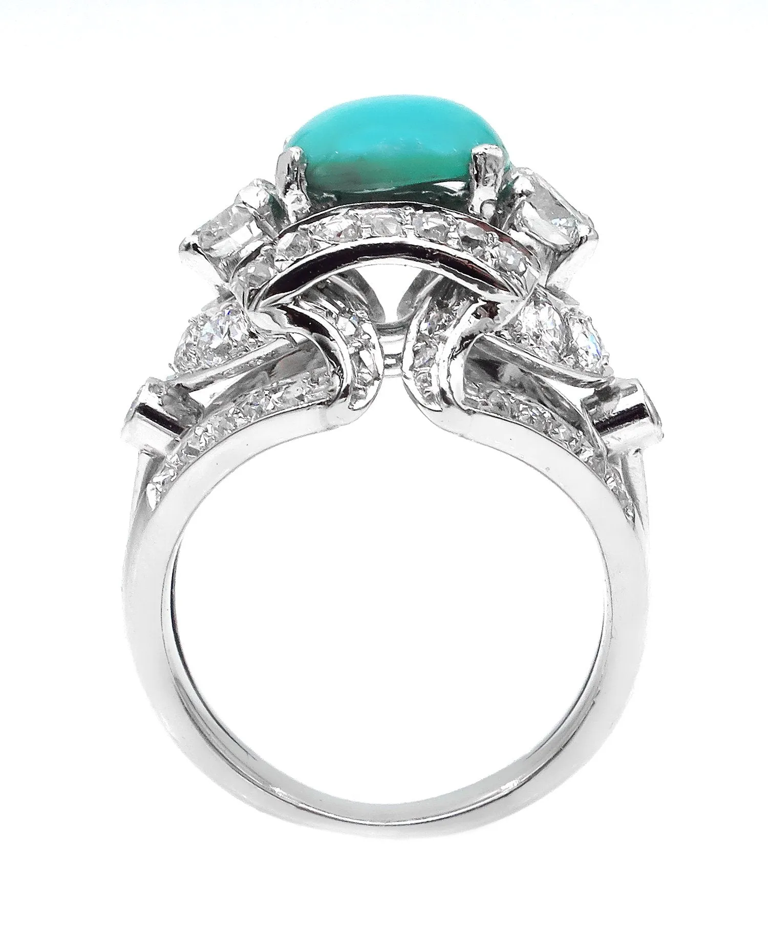 Art Deco 4.03ct Old European Diamond Turquoise Antique Vintage Platinum Ring