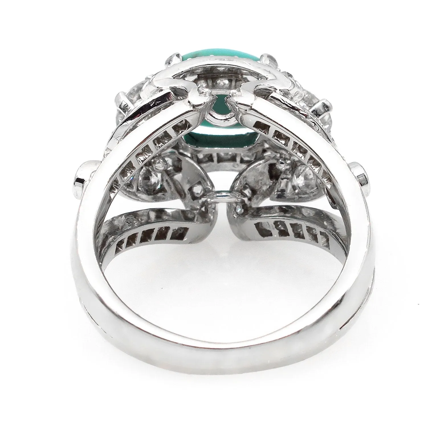 Art Deco 4.03ct Old European Diamond Turquoise Antique Vintage Platinum Ring