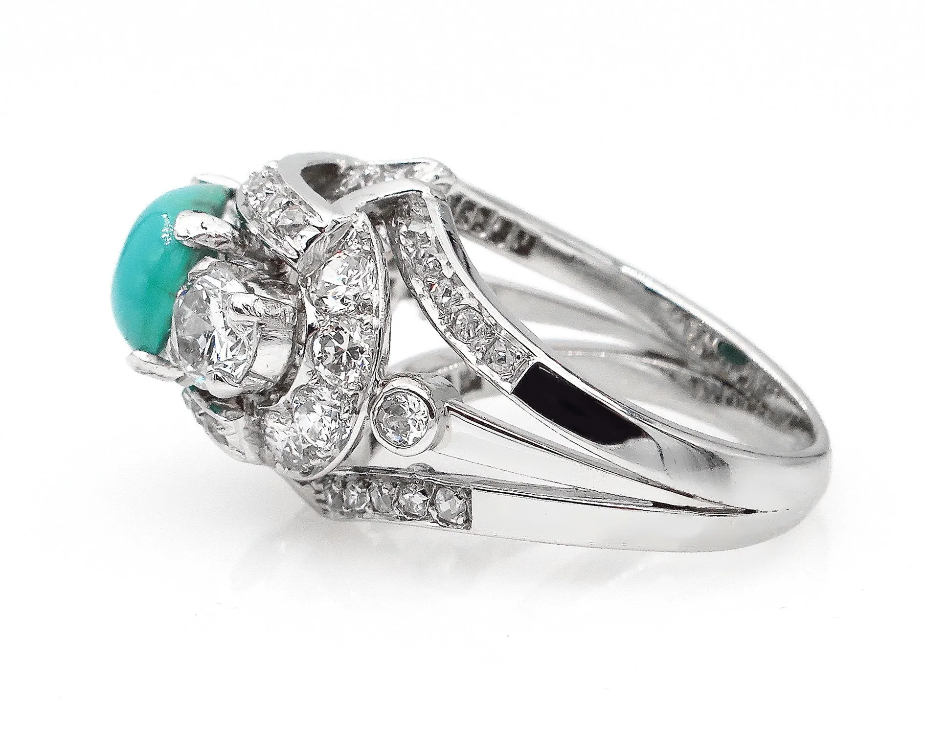 Art Deco 4.03ct Old European Diamond Turquoise Antique Vintage Platinum Ring