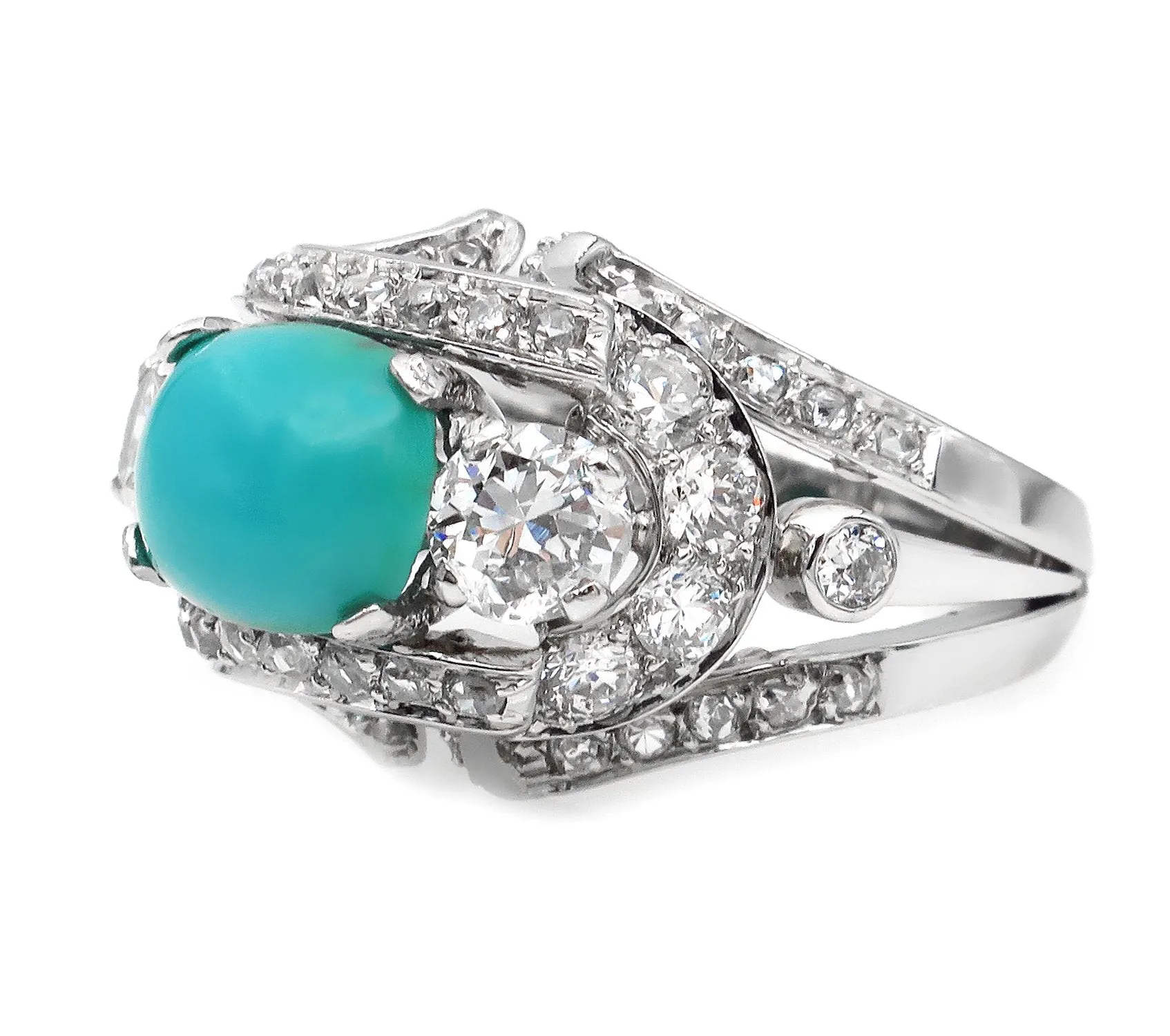 Art Deco 4.03ct Old European Diamond Turquoise Antique Vintage Platinum Ring