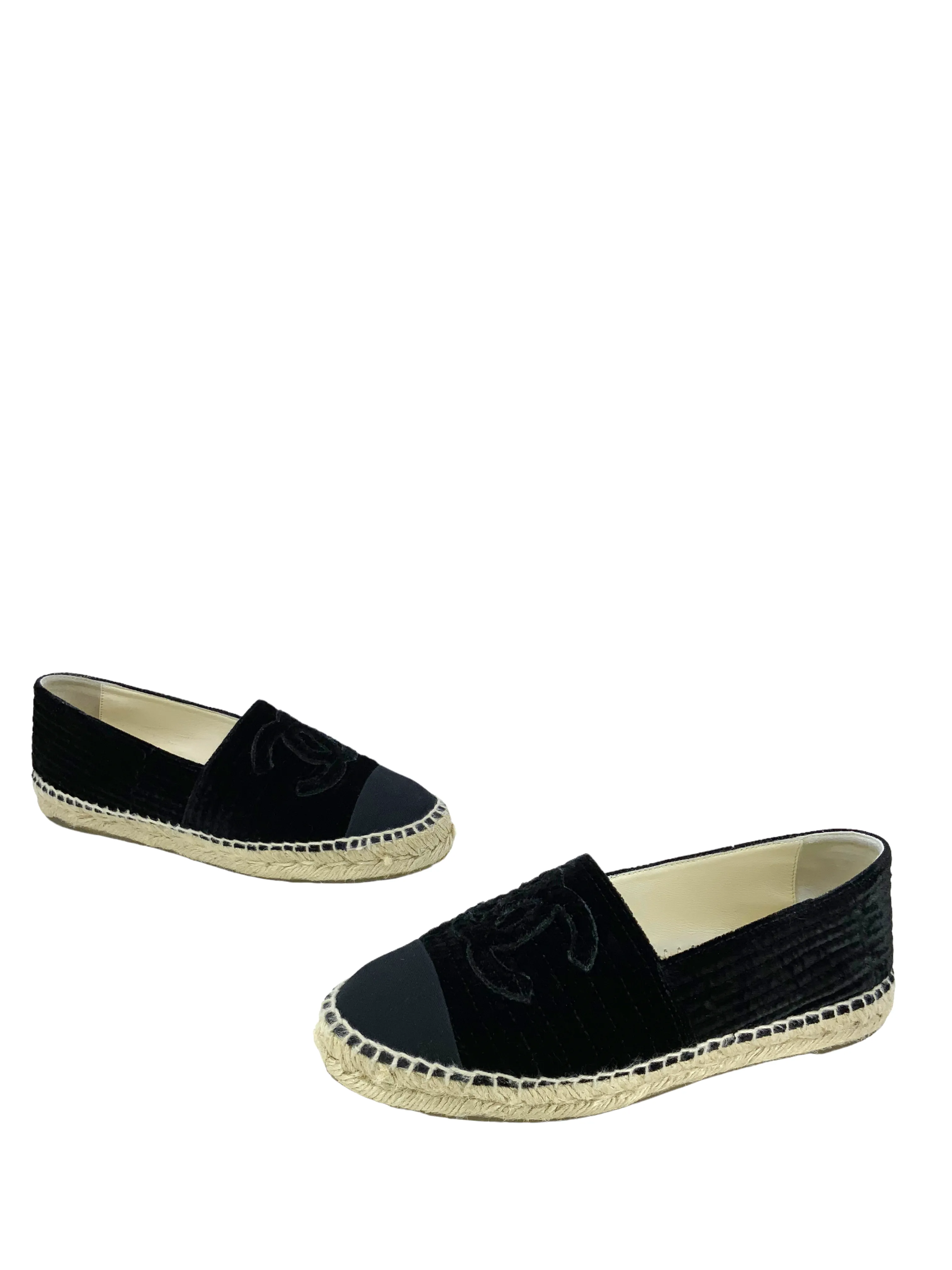 CHANEL Quilted Velvet CC Espadrilles Size 6