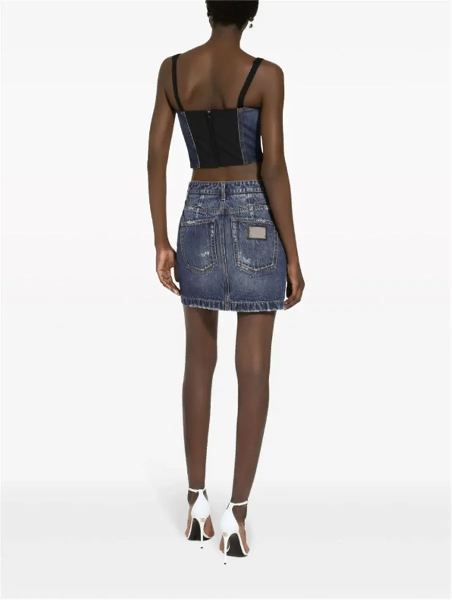 DISTRESSED-FINISH DENIM MINISKIRT