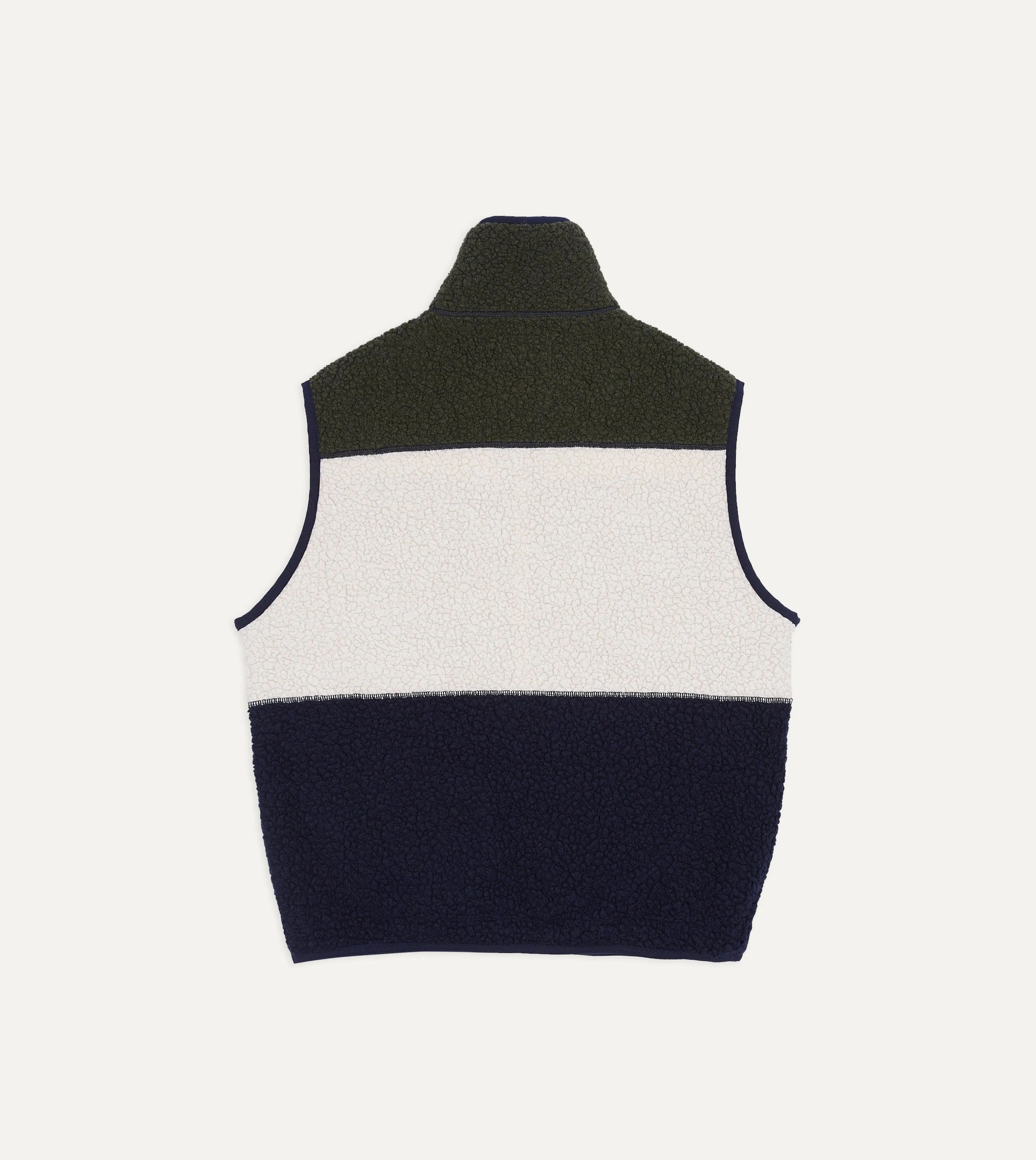 Ecru, Green and Navy Boucle Wool Zip Fleece Vest