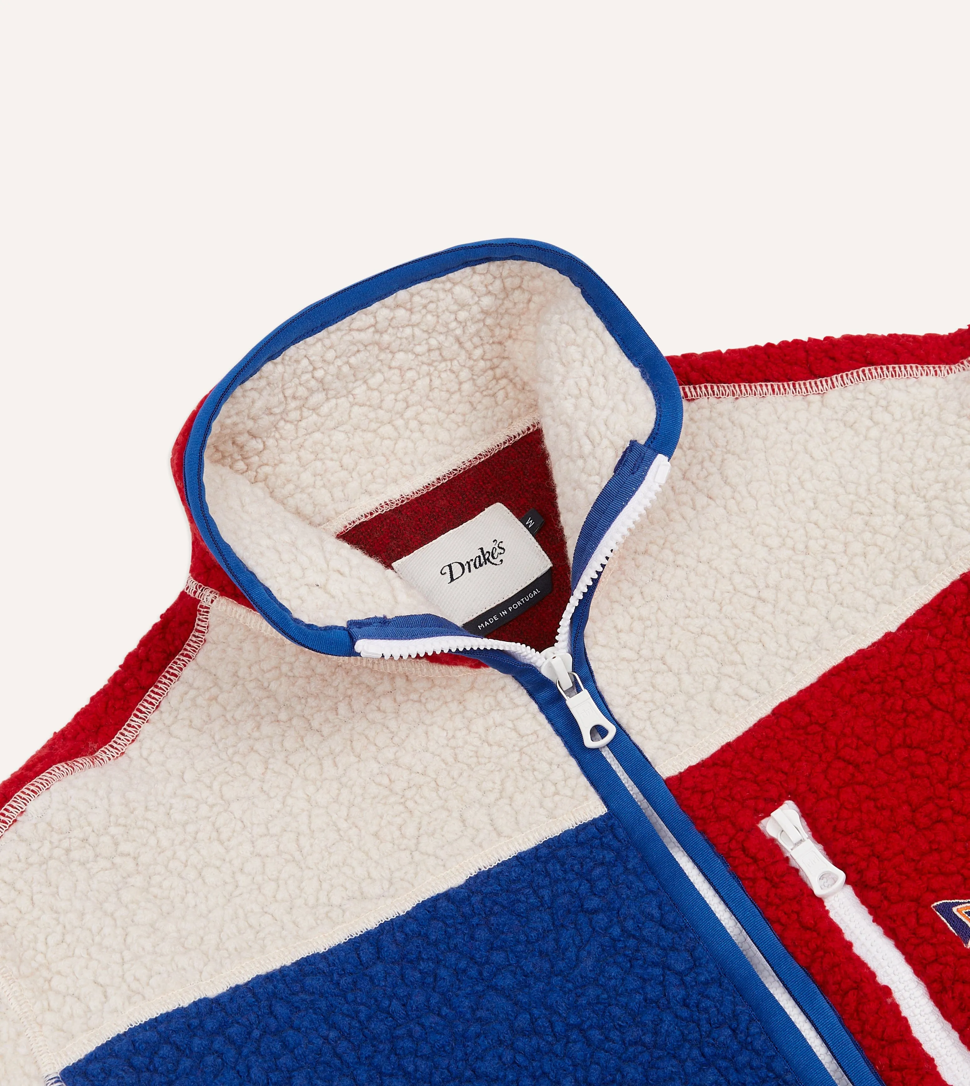 Ecru, Red and Blue Boucle Wool Zip Fleece Jacket