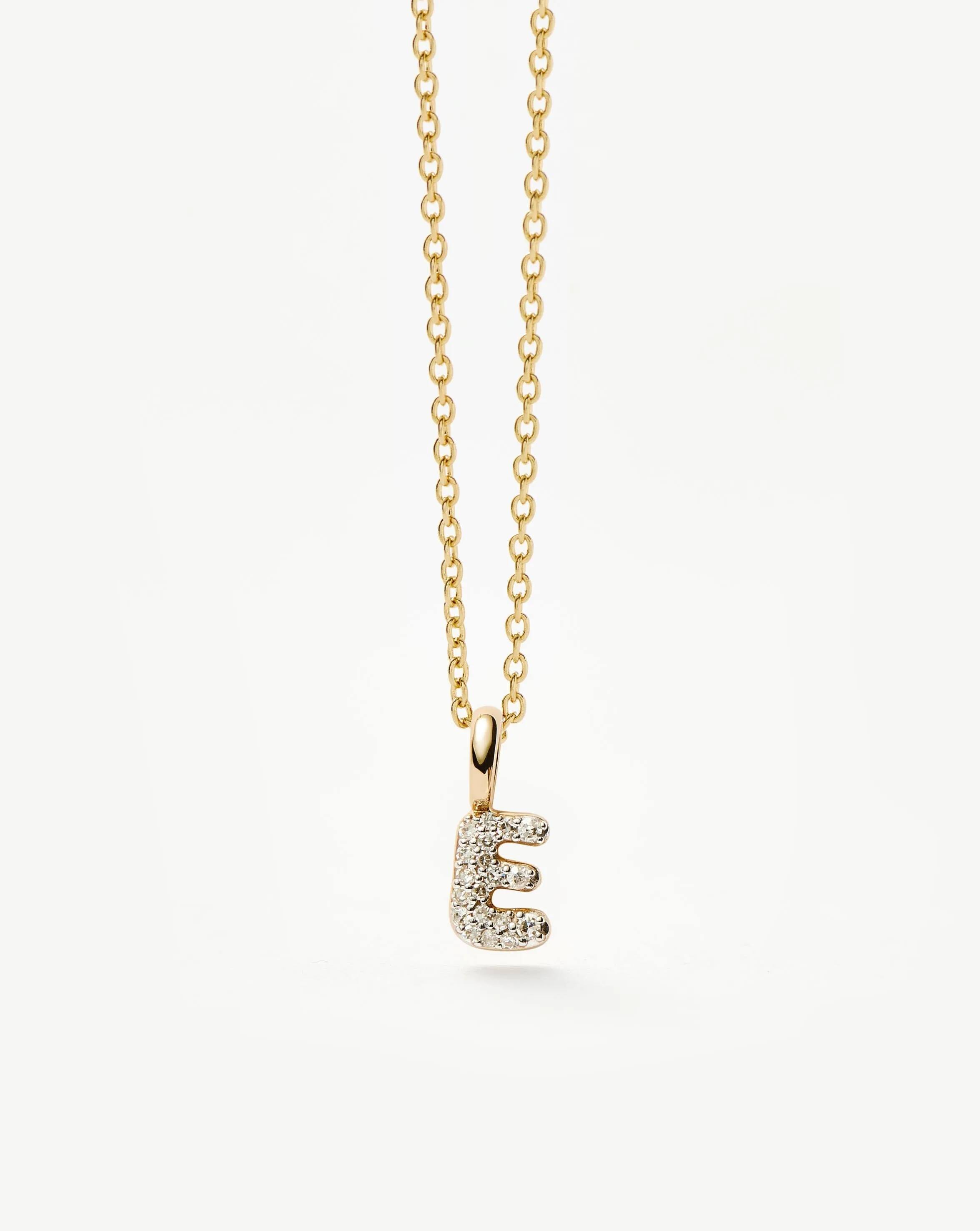 Fine Diamond Initial Mini Pendant Necklace  - E | 14k Solid Yellow Gold Plated/Diamond