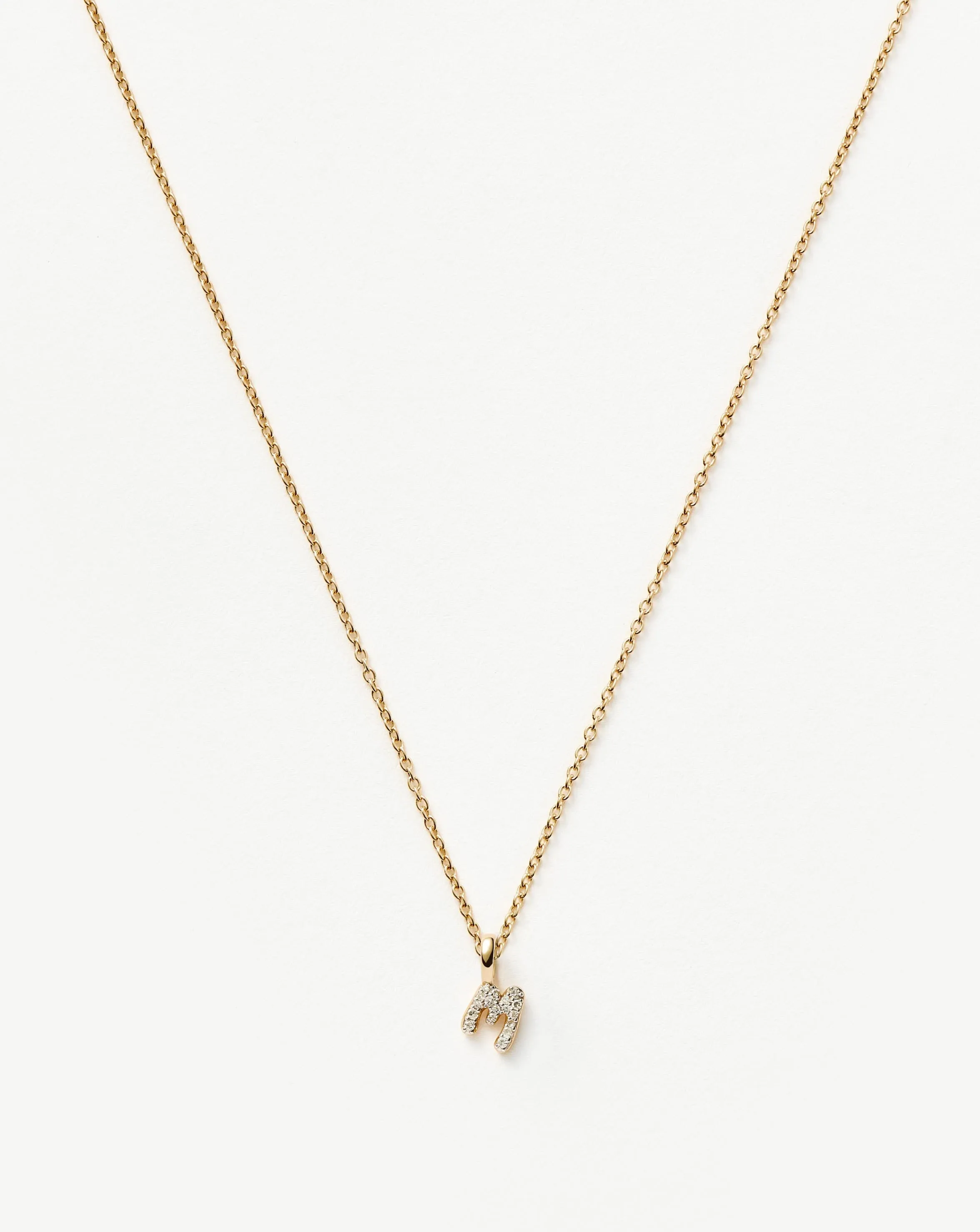 Fine Diamond Initial Mini Pendant Necklace  - M | 14k Solid Yellow Gold Plated/Diamond