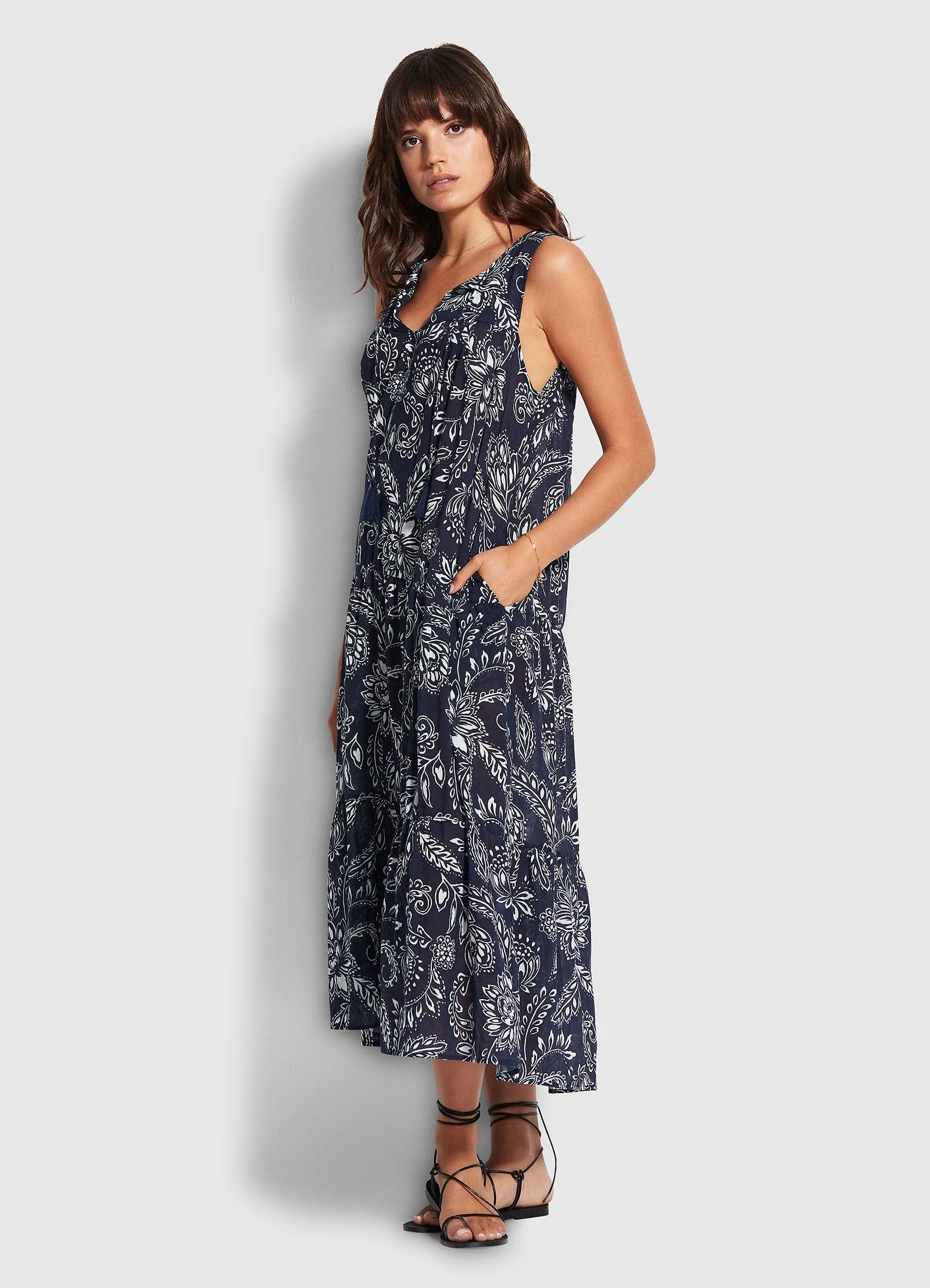 Folklore Midi Dress - True Navy