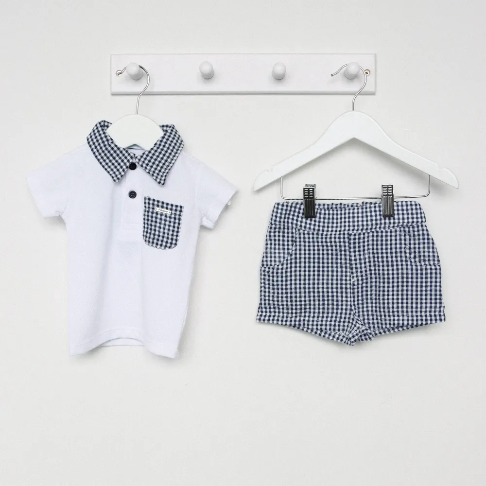 Foque Boys Navy Gingham Shorts Set