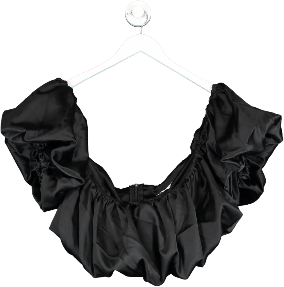 Forever Unique Black Satin Volume Bardot Top UK 10