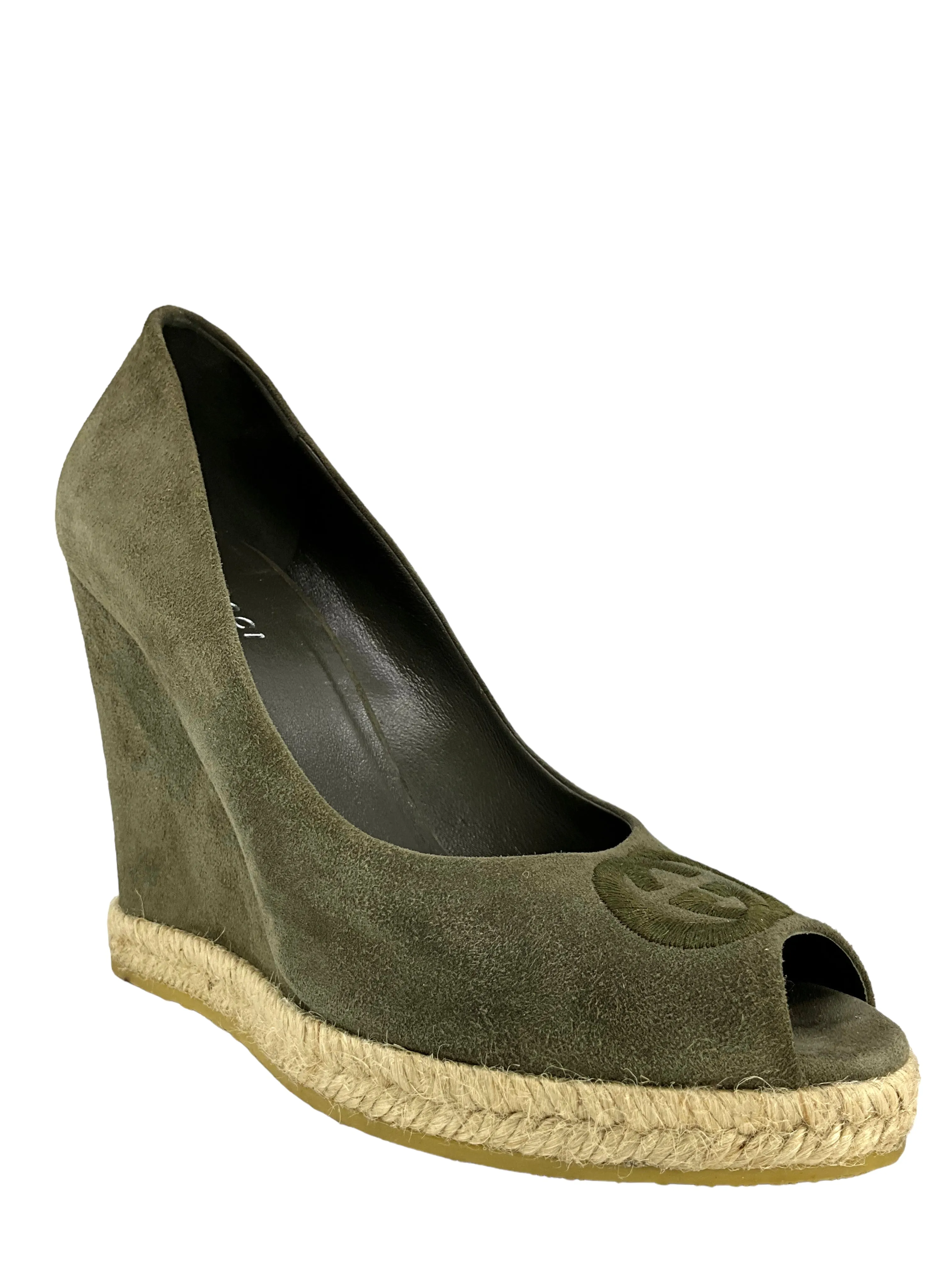 Gucci Suede Wedge Peep Toe Wedges Size 6