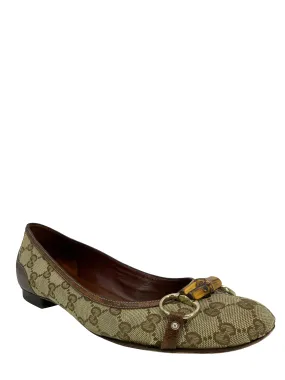 Gucci Vintage GG Canvas Bamboo Horsebit Ballet Flats in Size 11 - Timeless Luxury Footwear