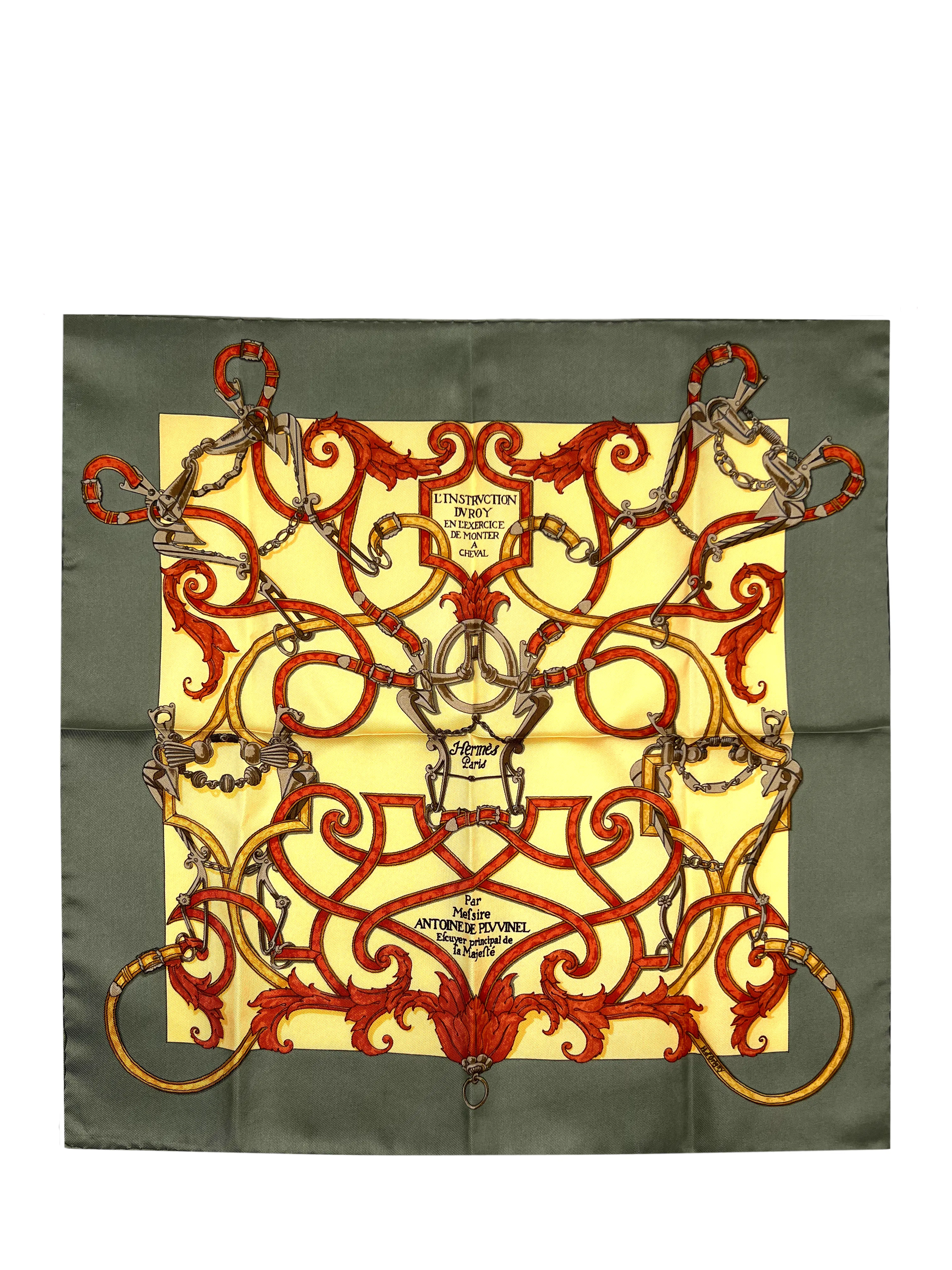 Hermes L'Instruction Du Roy Silk Pocket Square Scarf