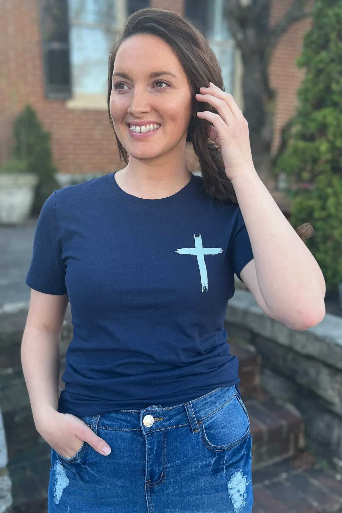 Jesus Has My Back Graphic Tee in True Navy (FINAL SALE)