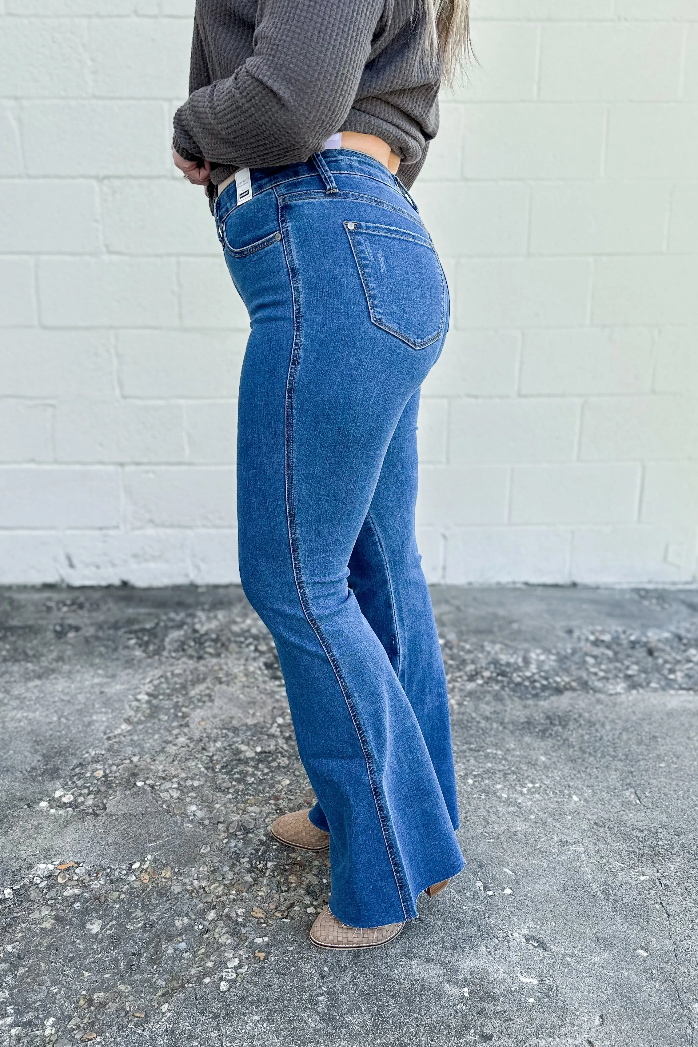 Judy Blue Maren Cool Denim Tummy Control Raw Hem Flare Jeans