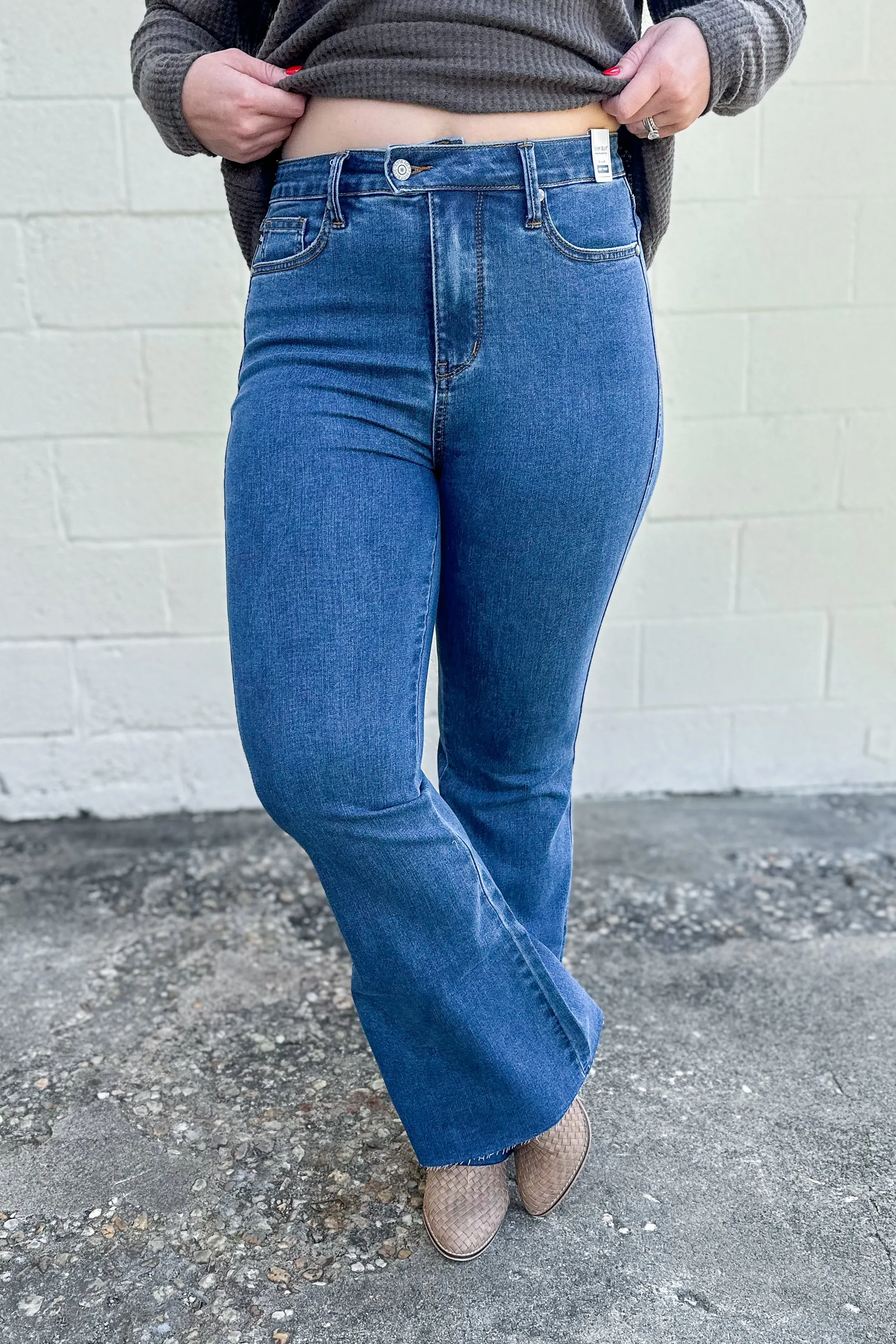 Judy Blue Maren Cool Denim Tummy Control Raw Hem Flare Jeans