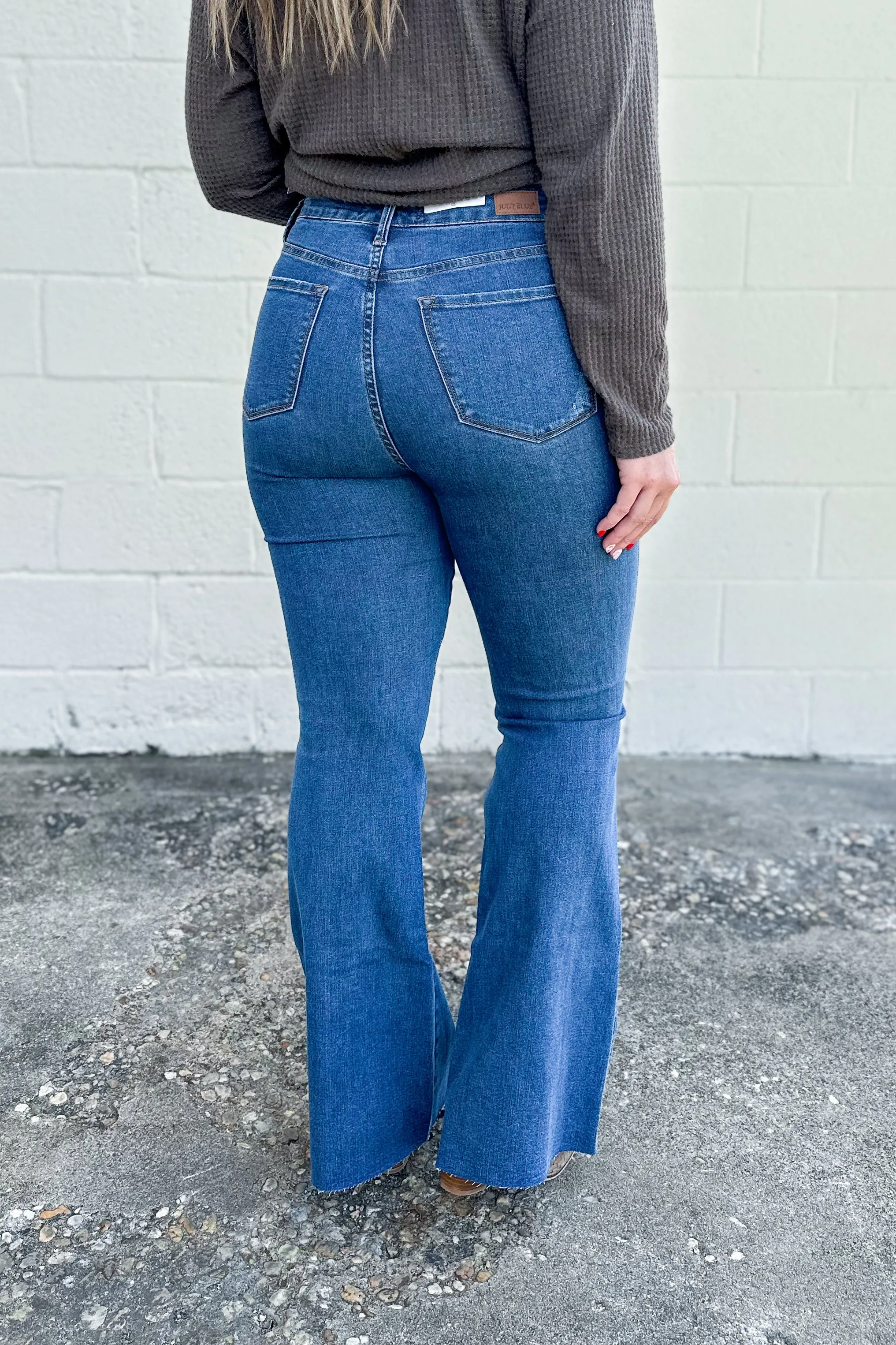 Judy Blue Maren Cool Denim Tummy Control Raw Hem Flare Jeans