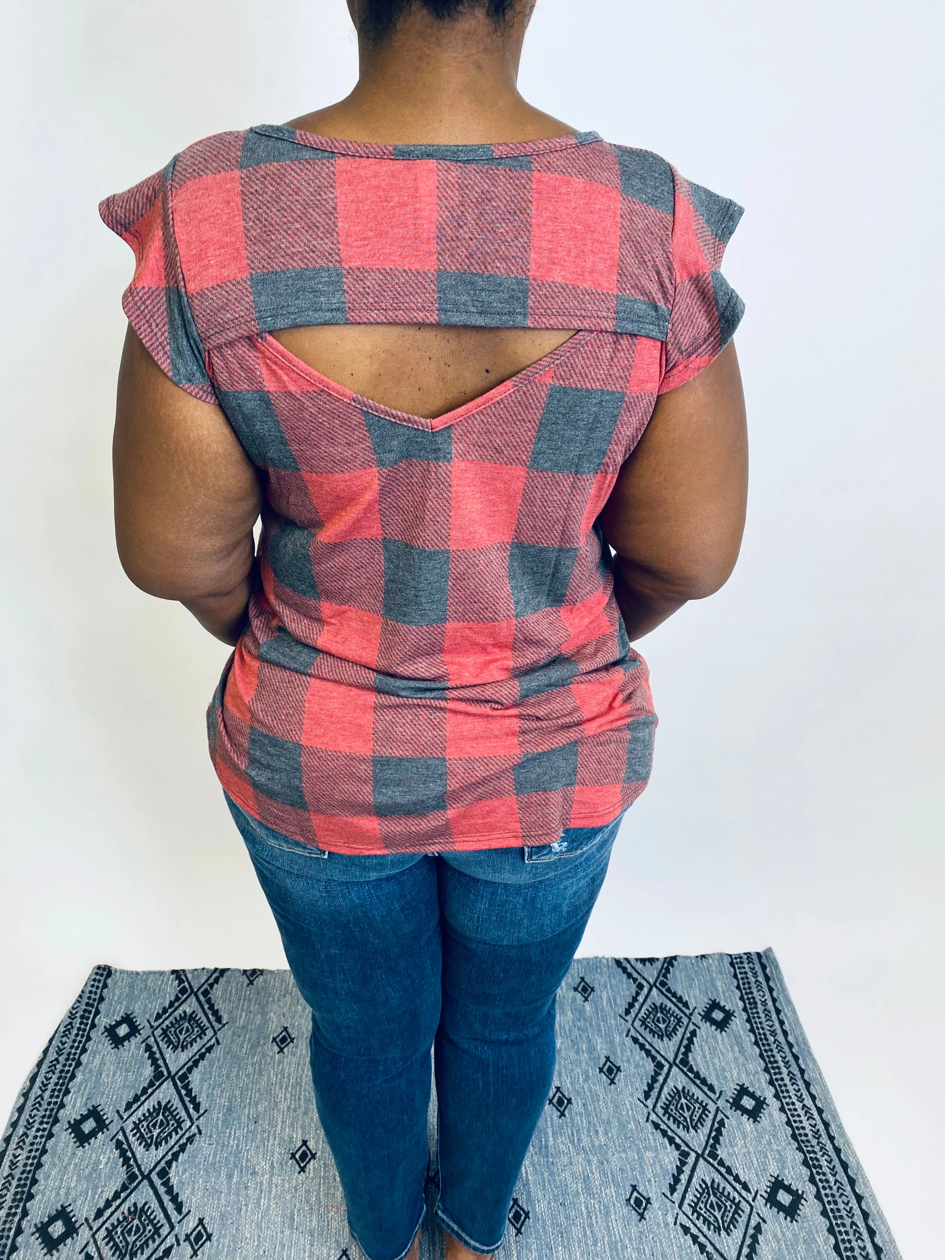 #K487 Keyed Up In Plaid Top (Red/Black)