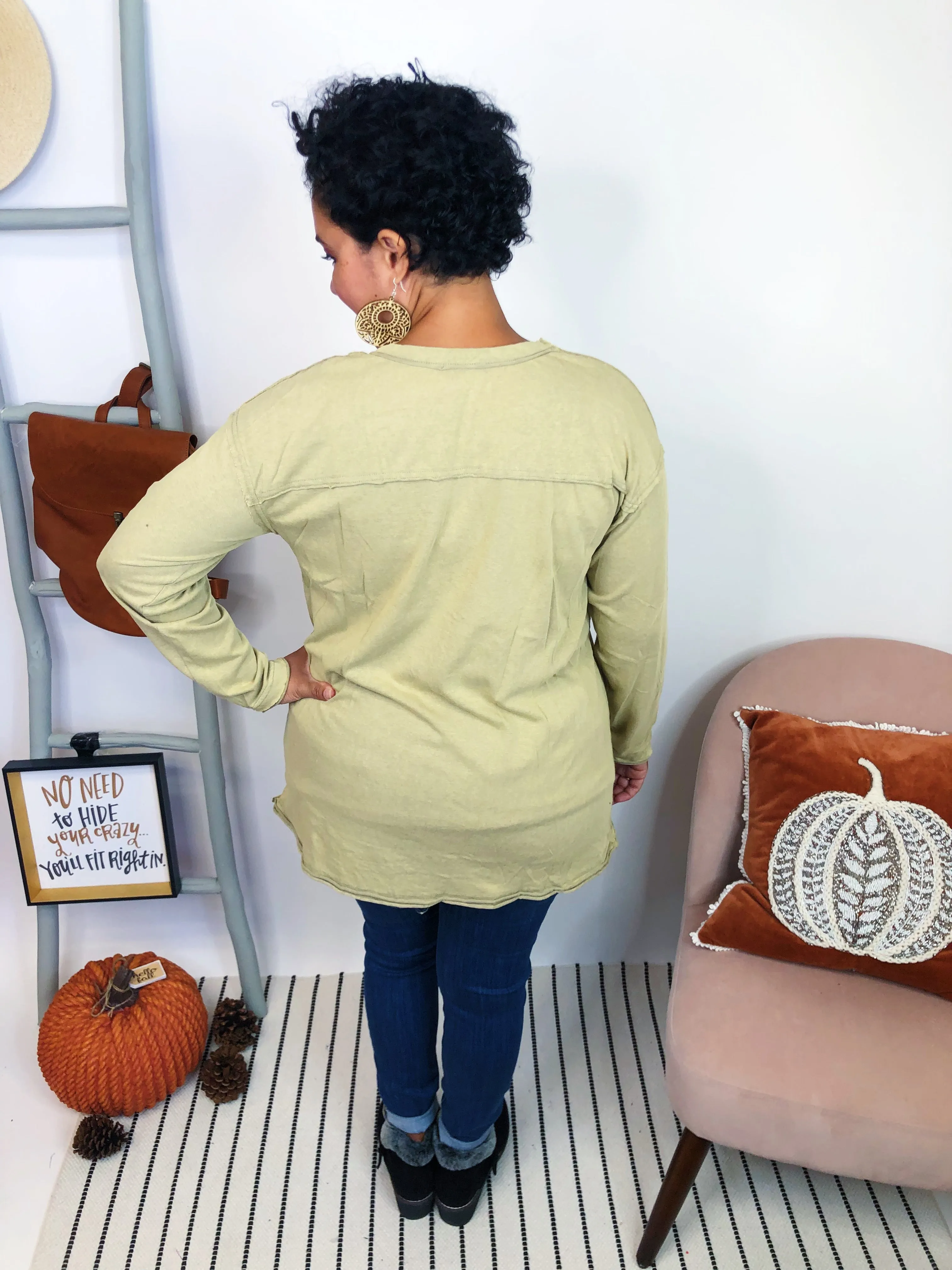 #K958 Sweet Escape Long Sleeve Top (Olive)