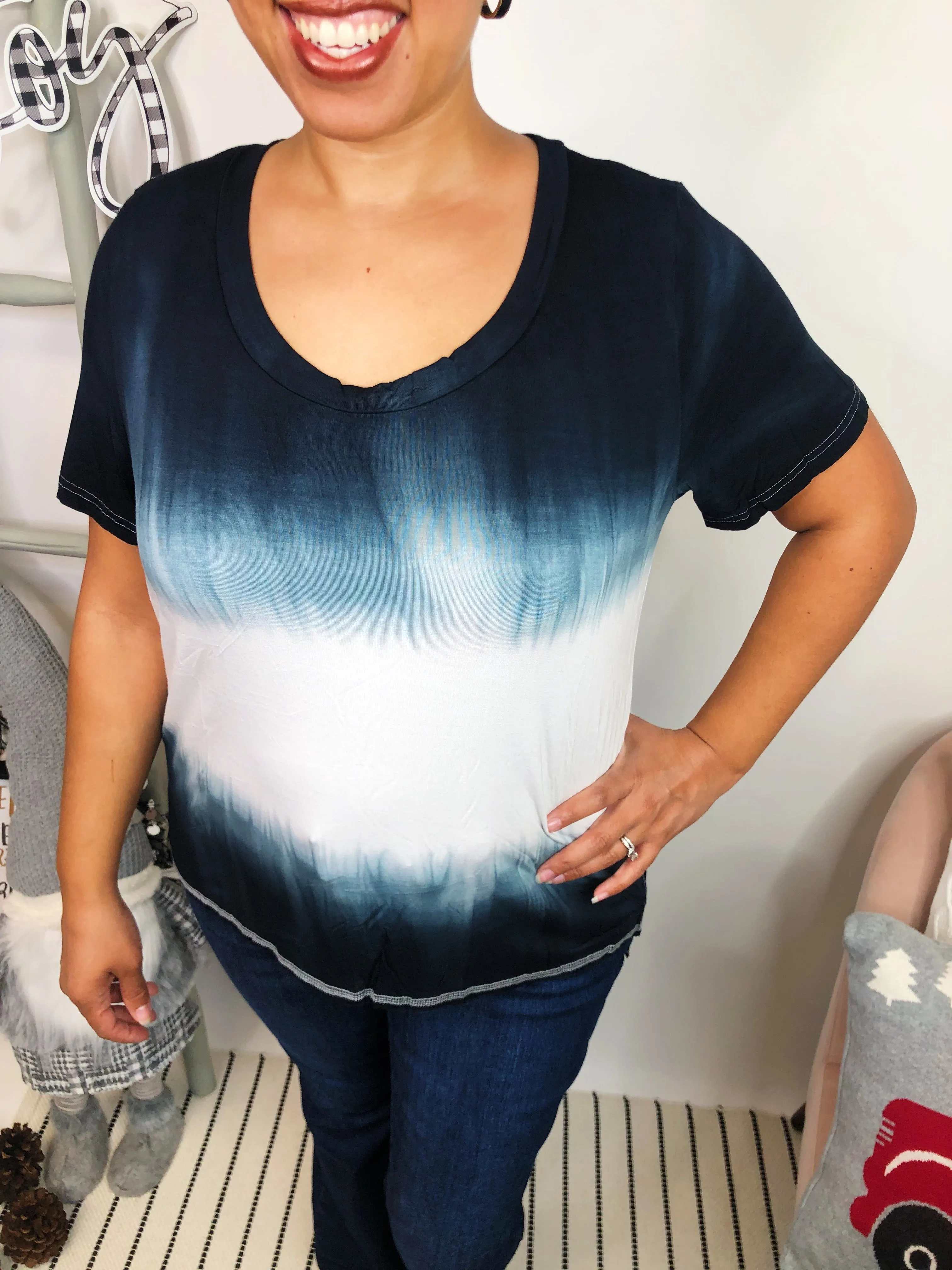 #L288 The Perfect Tie Dye POL Top (Ivory/Jet Black)