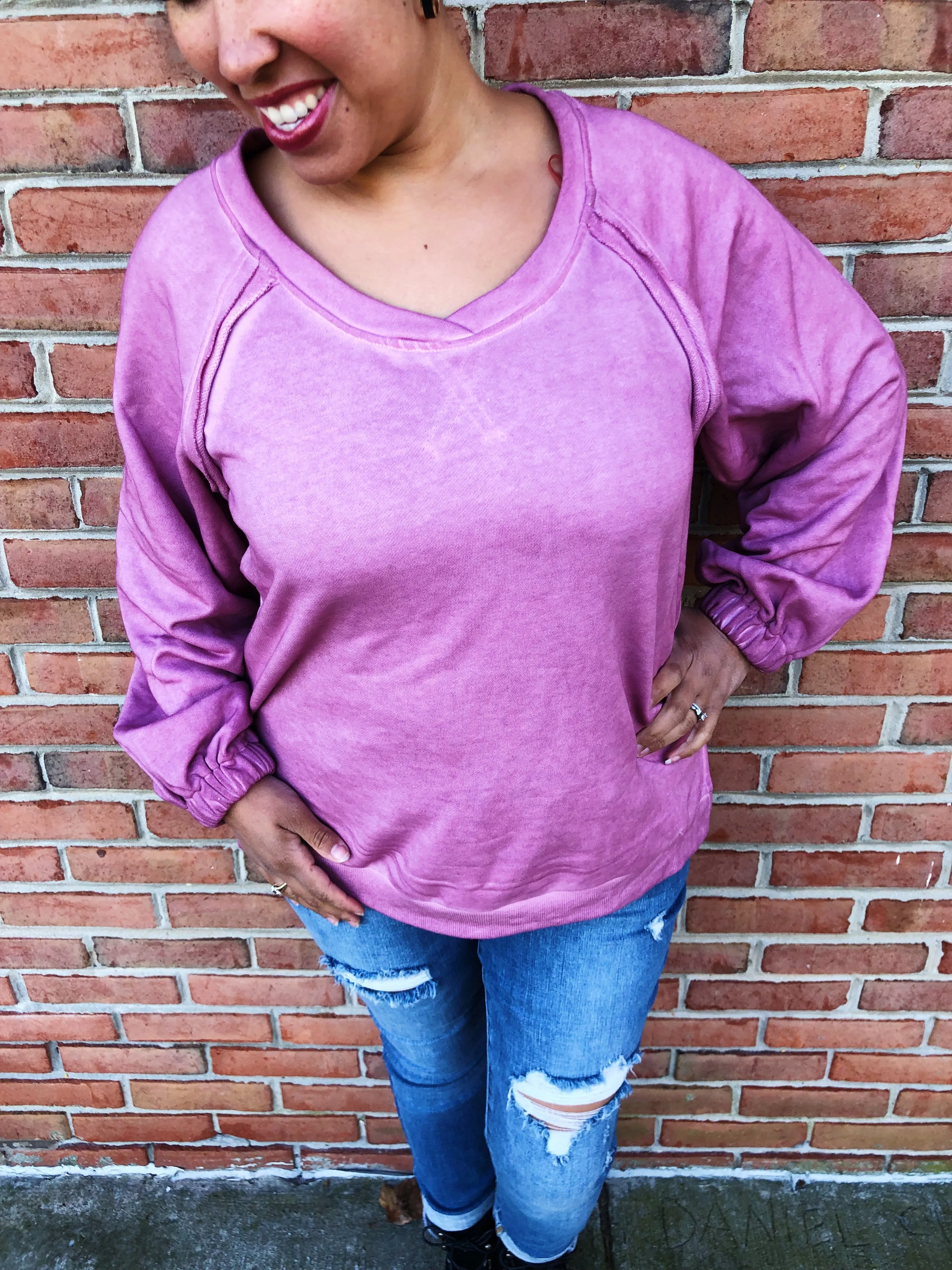 #L335 Fall On Me POL Pullover (Plum)