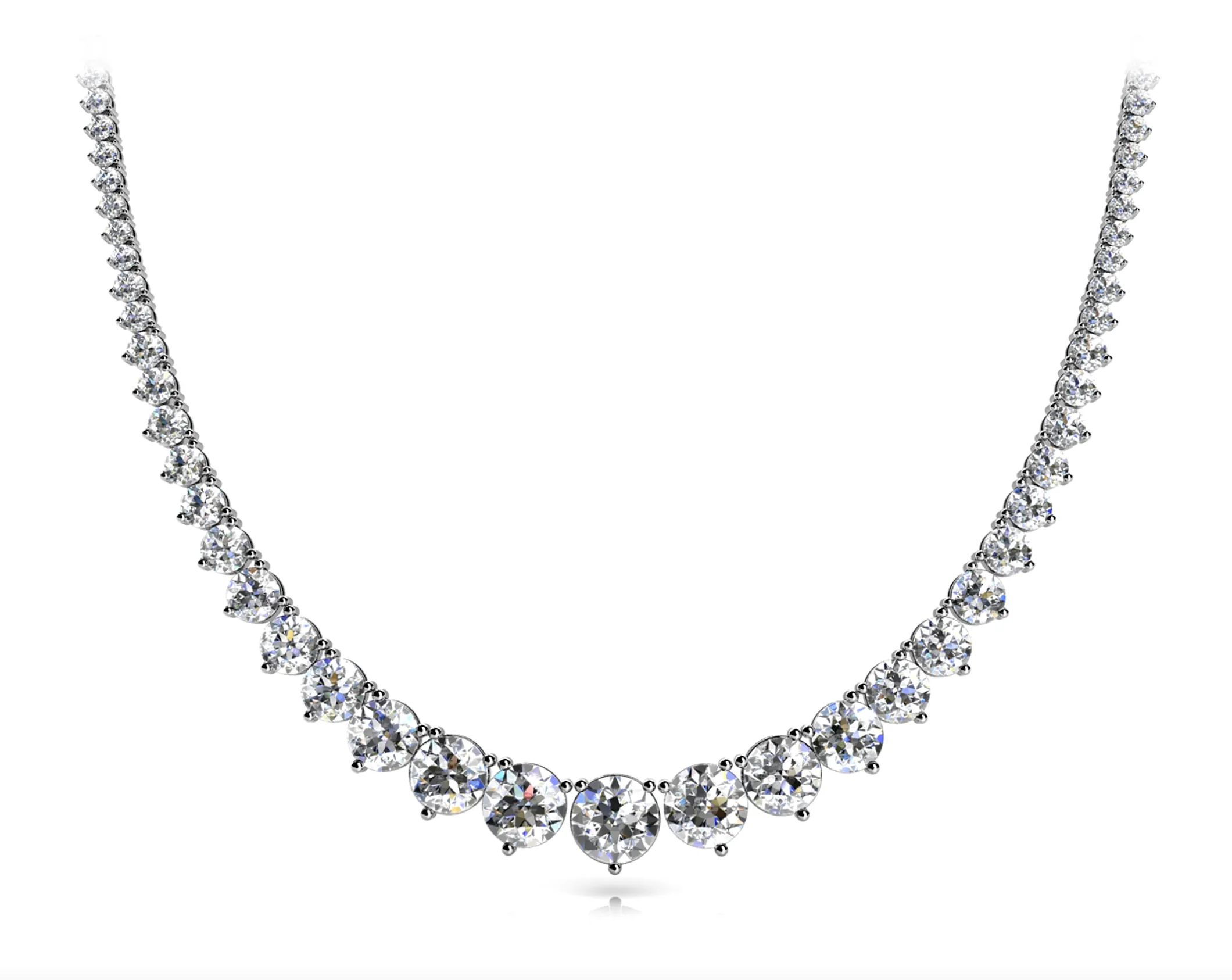 MIST 25 Carat Diamond Rivera Graduated Necklace in 14K White Gold 3 prong set  G Color SI1 Clarity BY MIKE NEKTA