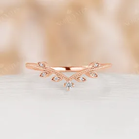 Nature Leaves Diamond & Moissanite Curved Wedding Band Rose Gold