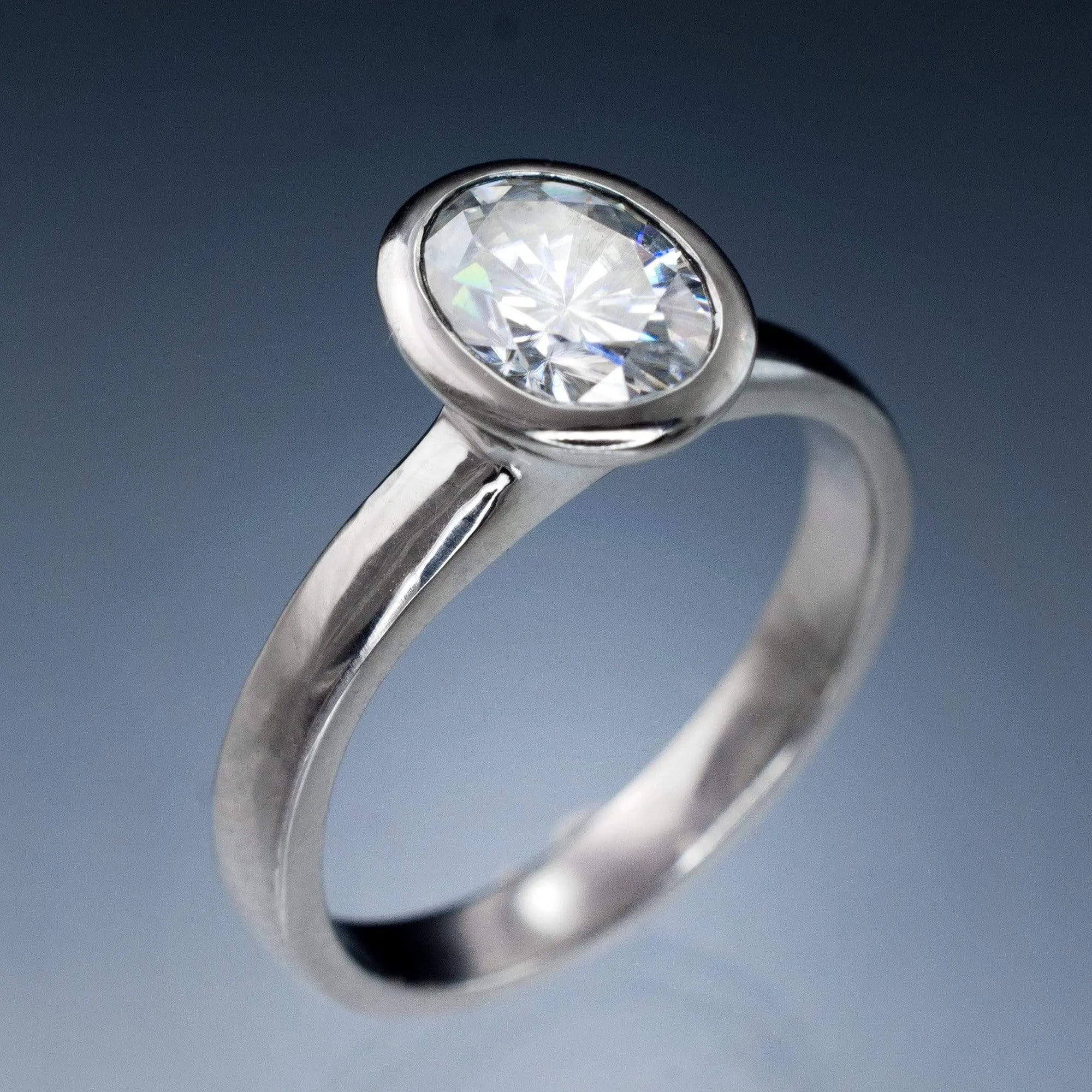 Oval Moissanite Ring Bezel Solitaire Engagement Ring