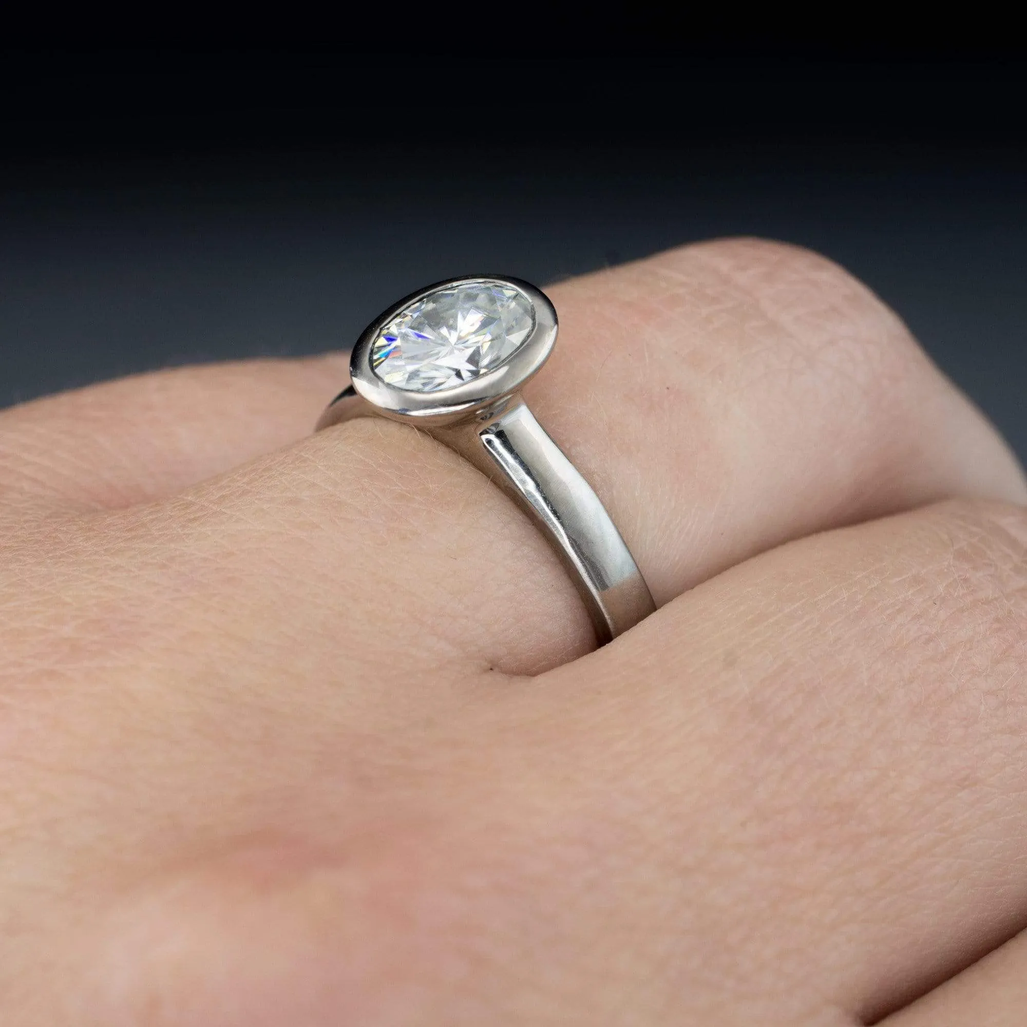 Oval Moissanite Ring Bezel Solitaire Engagement Ring