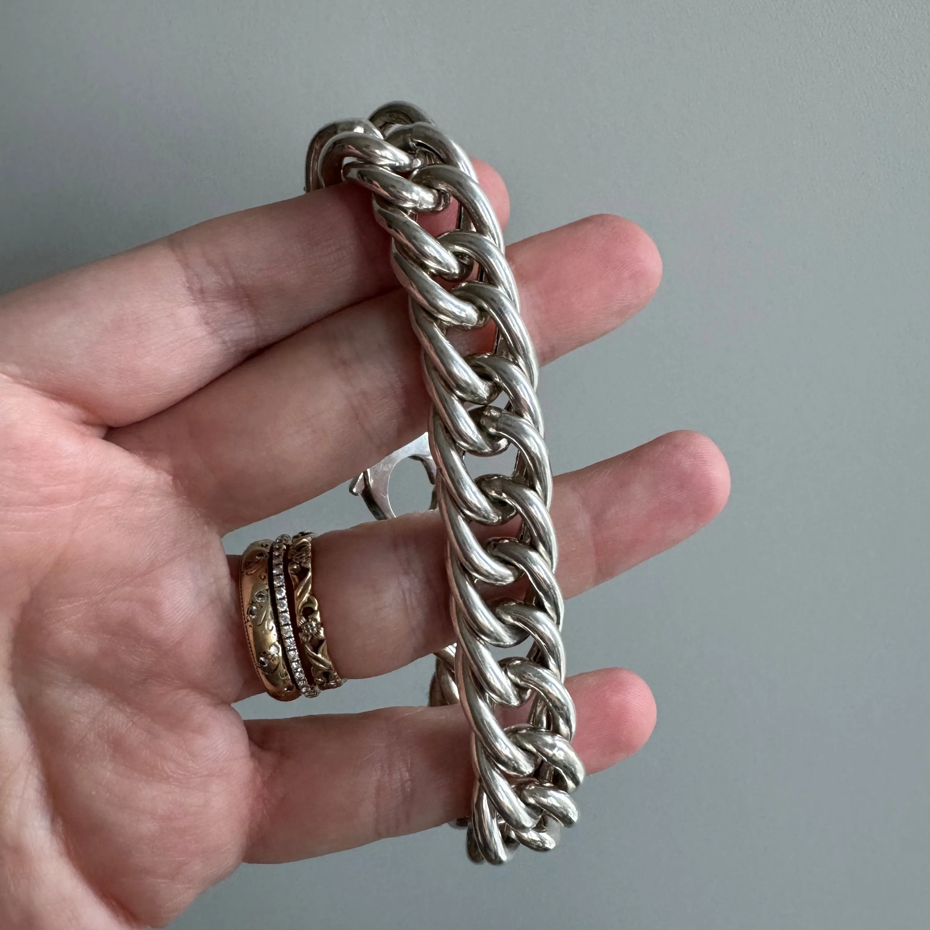 P R E - L O V E D // chunkiest curb / sterling silver wide curb chain bracelet / 7.5, 27g