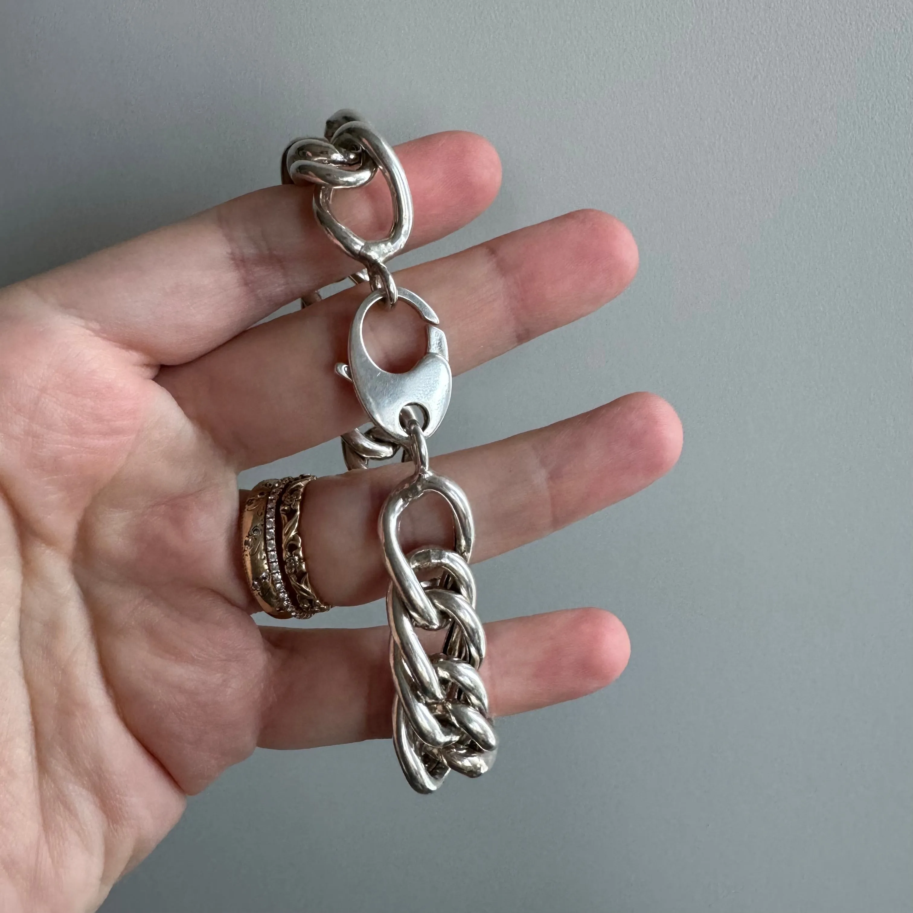 P R E - L O V E D // chunkiest curb / sterling silver wide curb chain bracelet / 7.5, 27g