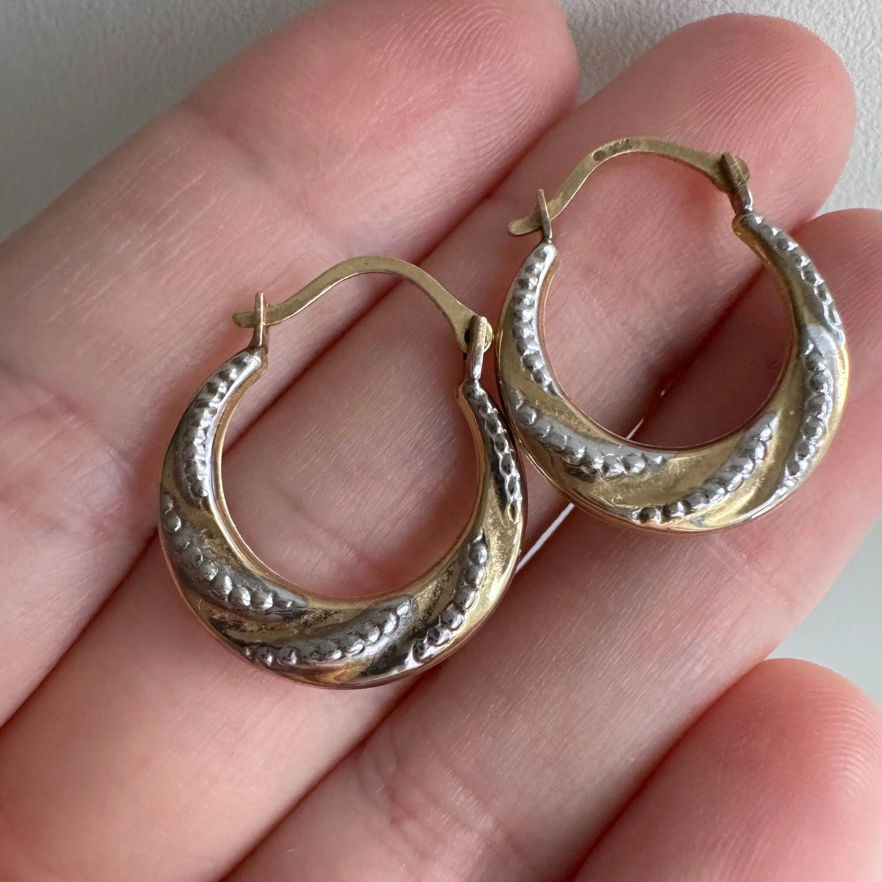 P R E - L O V E D // everyday hoops / 10k yellow and white gold hoops / ~3/4