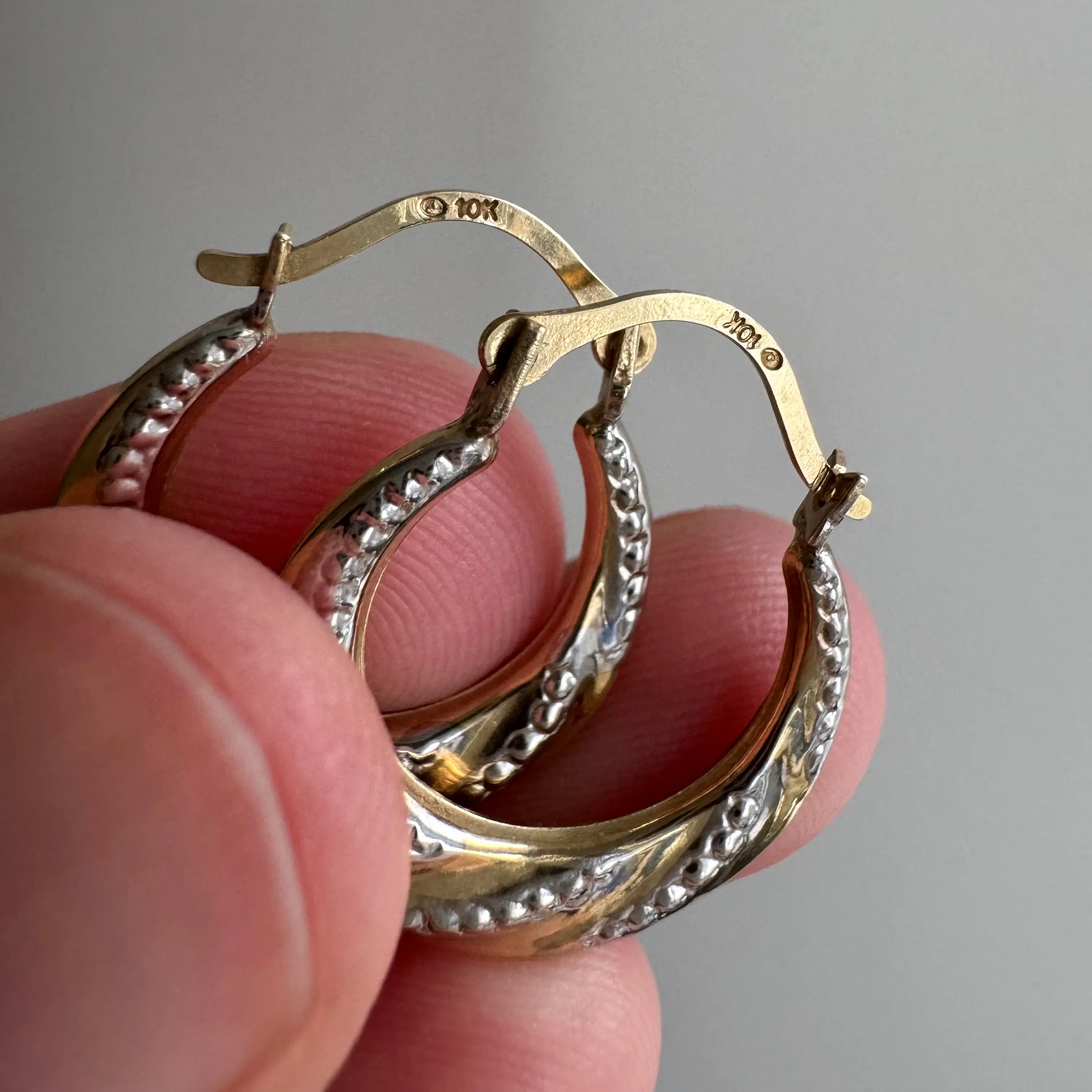 P R E - L O V E D // everyday hoops / 10k yellow and white gold hoops / ~3/4