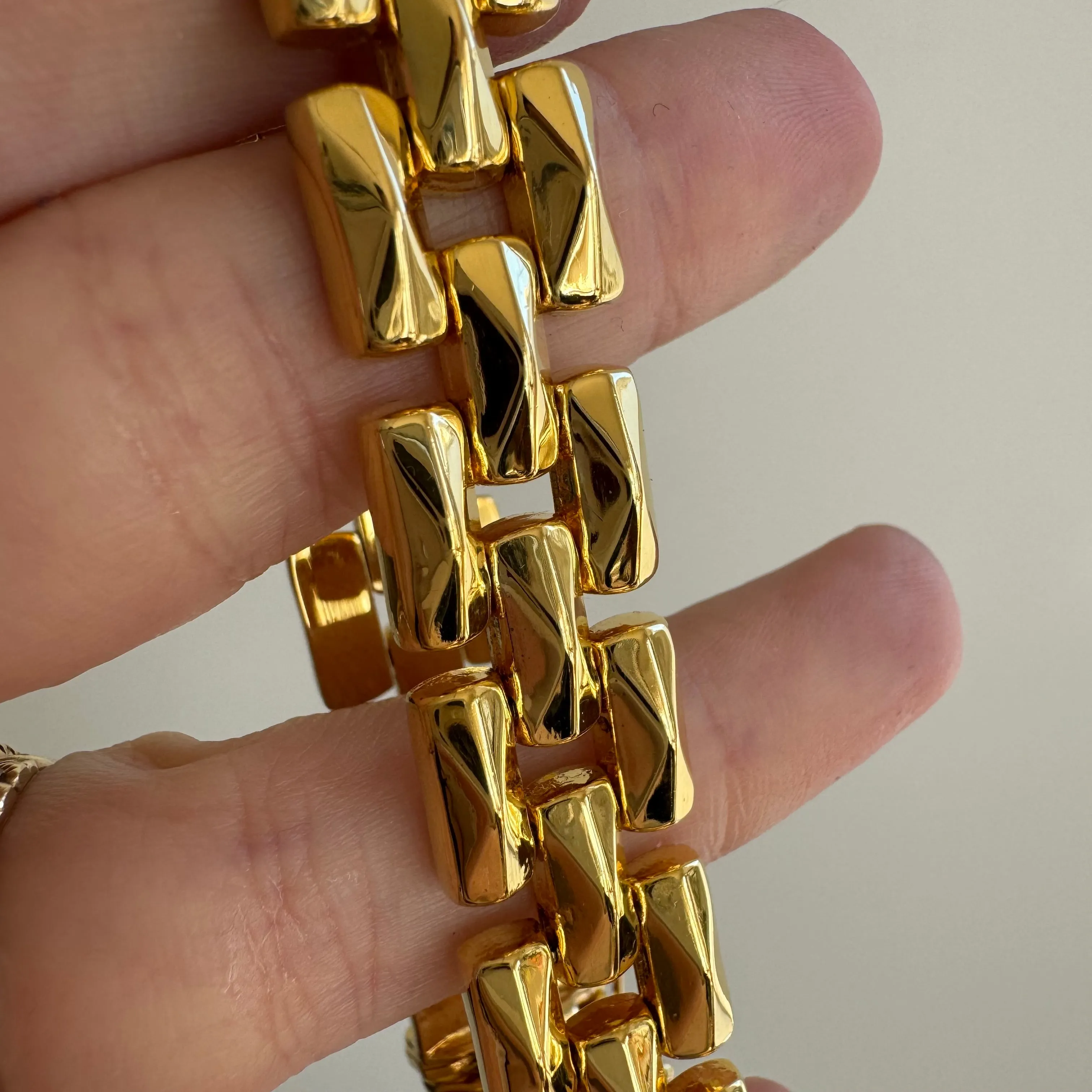 P R E - L O V E D // geometric panther / gold plated sterling silver geometric link bracelet / 7.25, 23g