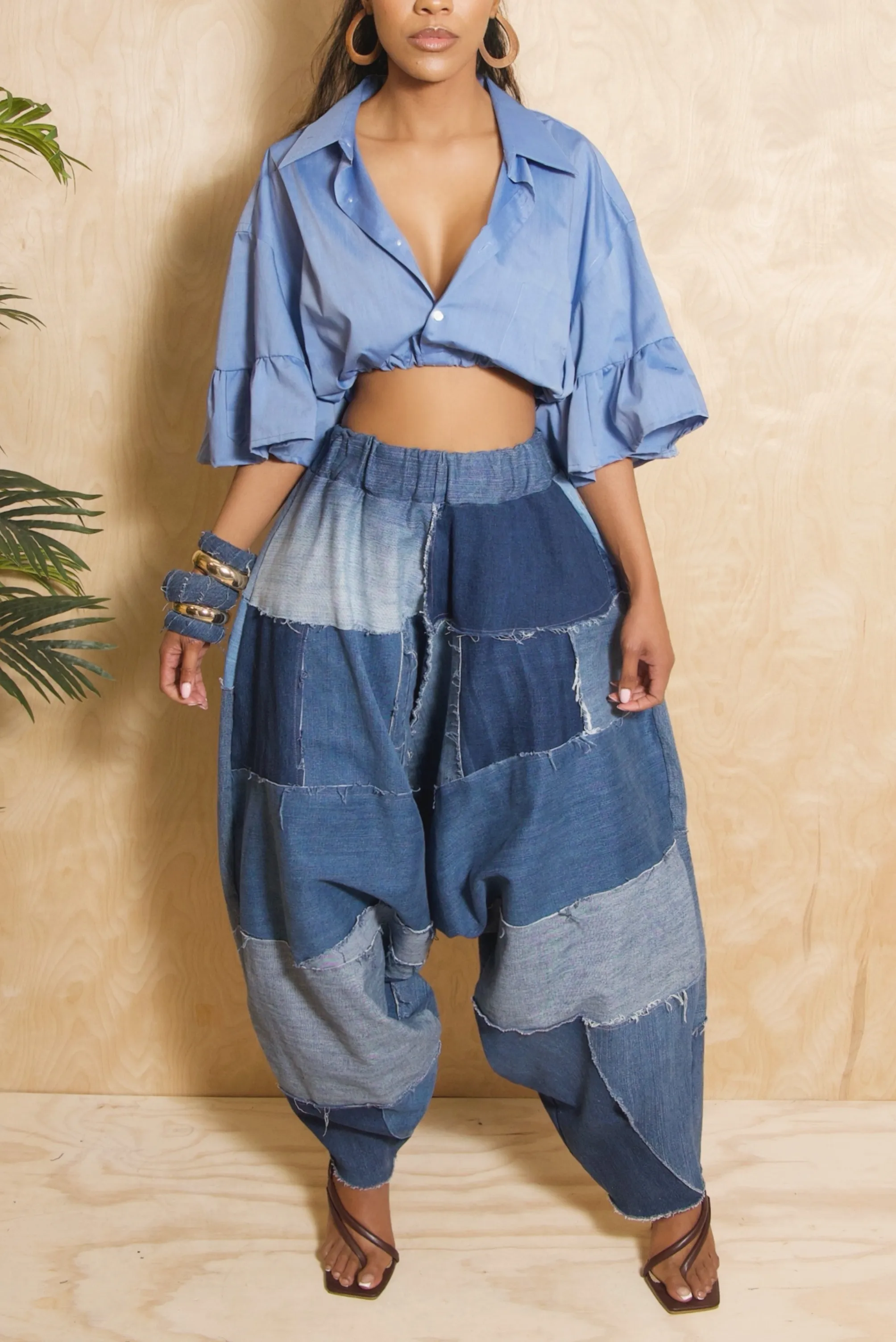 Patchwork Denim Hangman harem pants