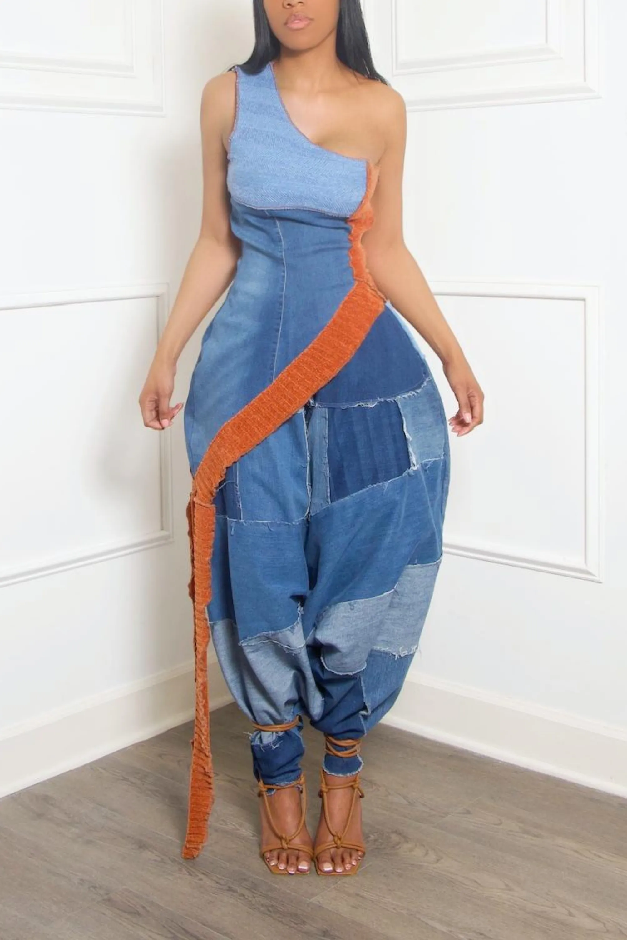 Patchwork Denim Hangman harem pants