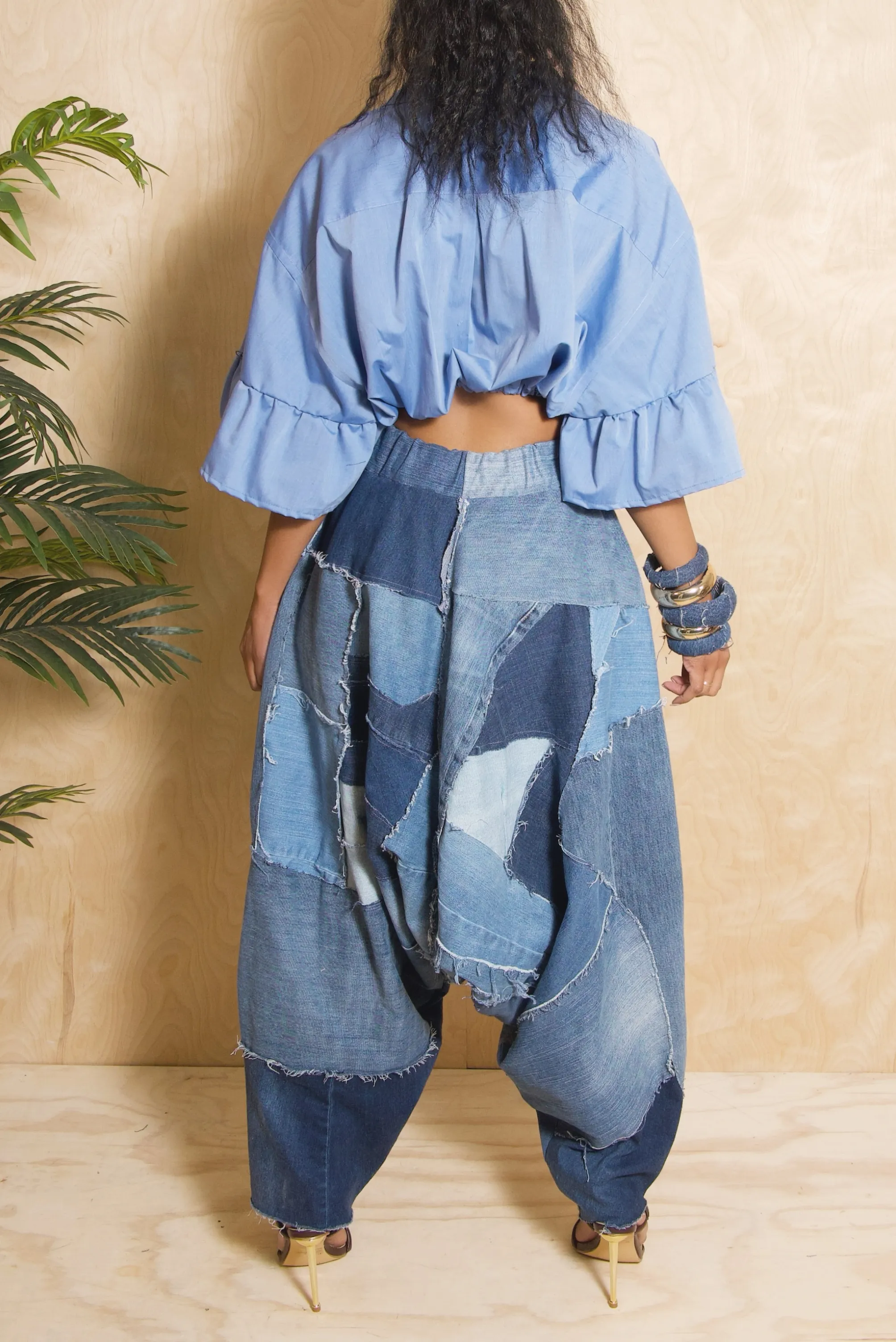 Patchwork Denim Hangman harem pants