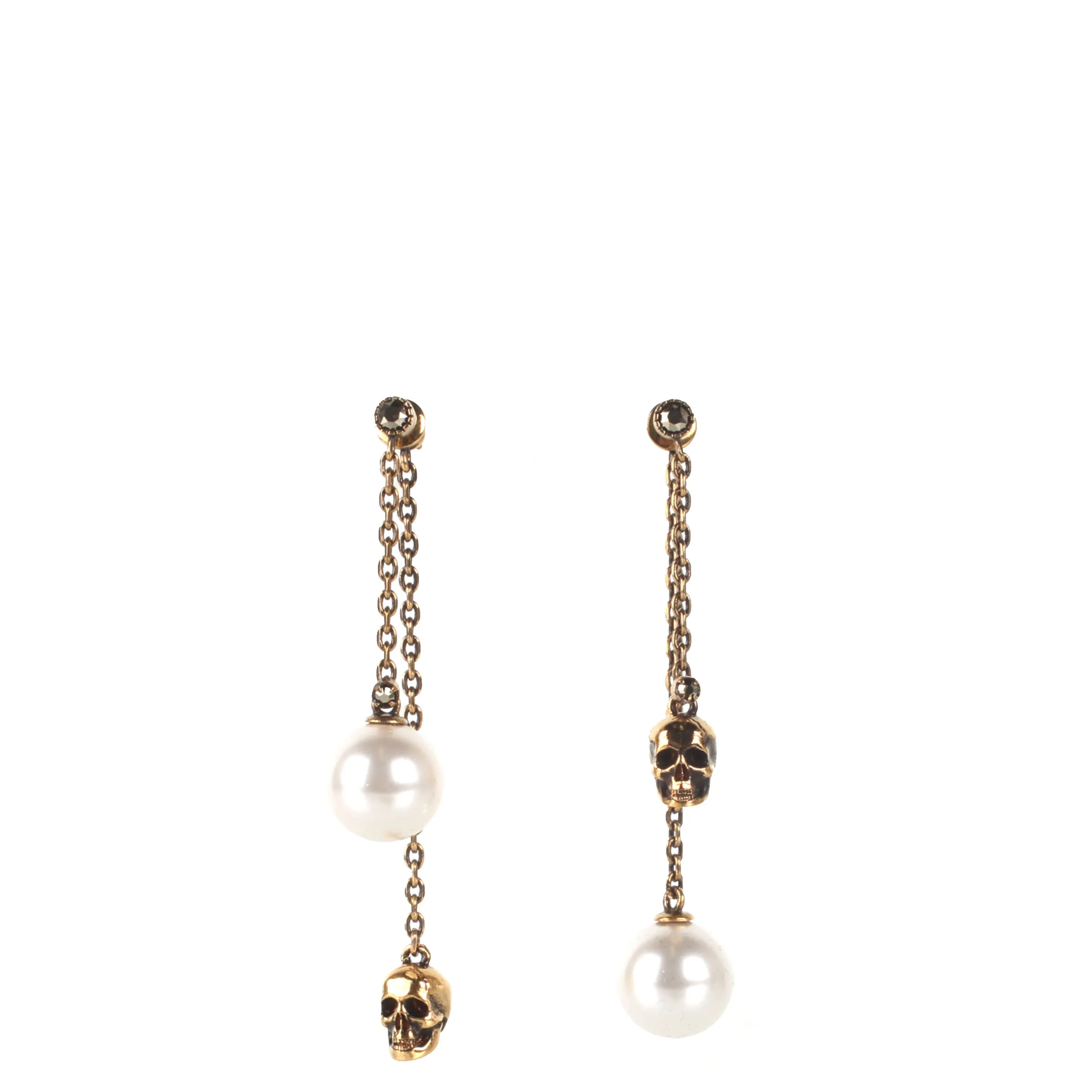 Pearl and Skull Earrings, Gold